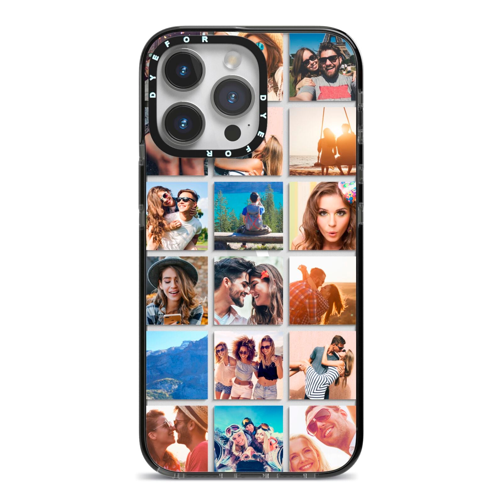 Multi Photo Collage iPhone 14 Pro Max Black Impact Case on Silver phone