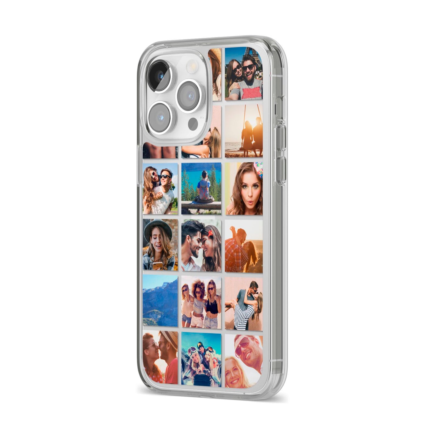 Multi Photo Collage iPhone 14 Pro Max Clear Tough Case Silver Angled Image