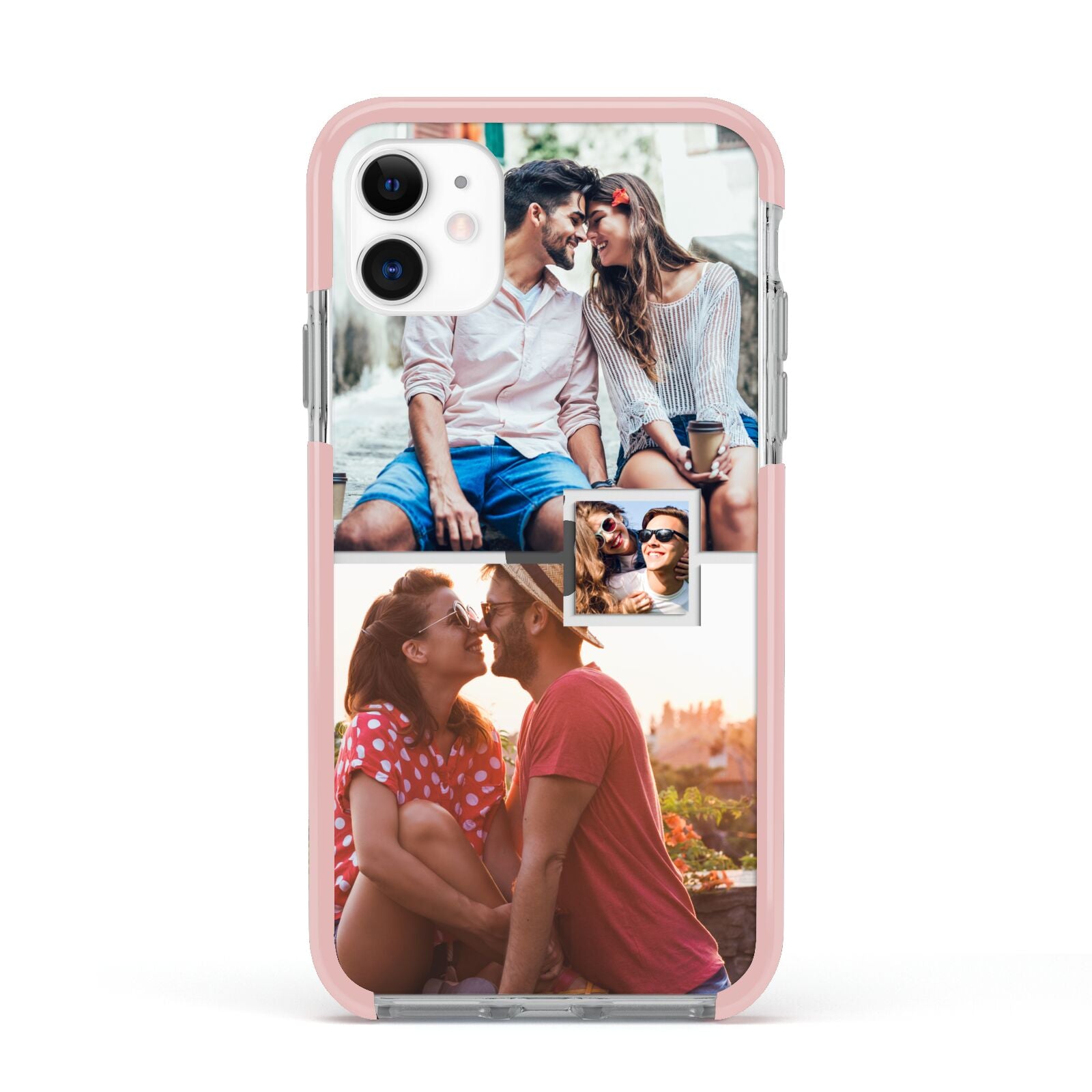 Multi Photo Square Collage Apple iPhone 11 in White with Pink Impact Case