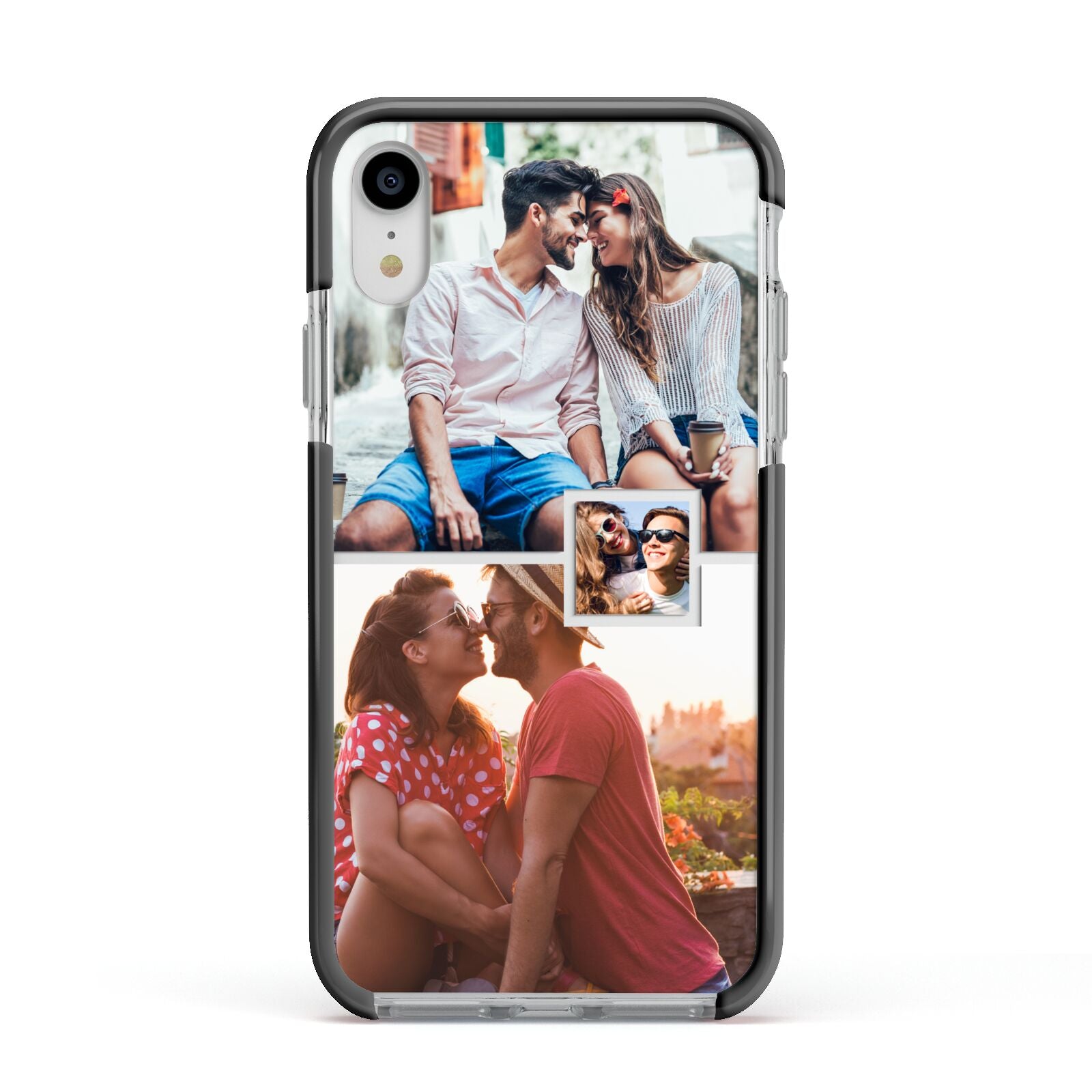 Multi Photo Square Collage Apple iPhone XR Impact Case Black Edge on Silver Phone