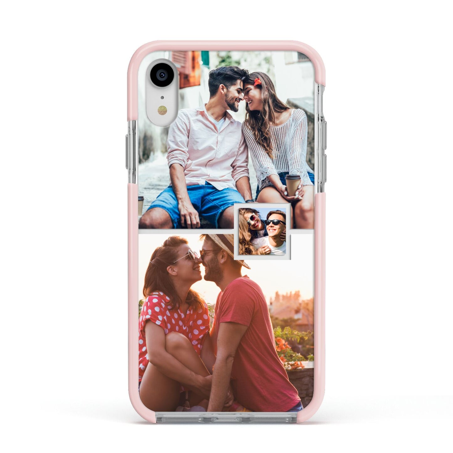 Multi Photo Square Collage Apple iPhone XR Impact Case Pink Edge on Silver Phone