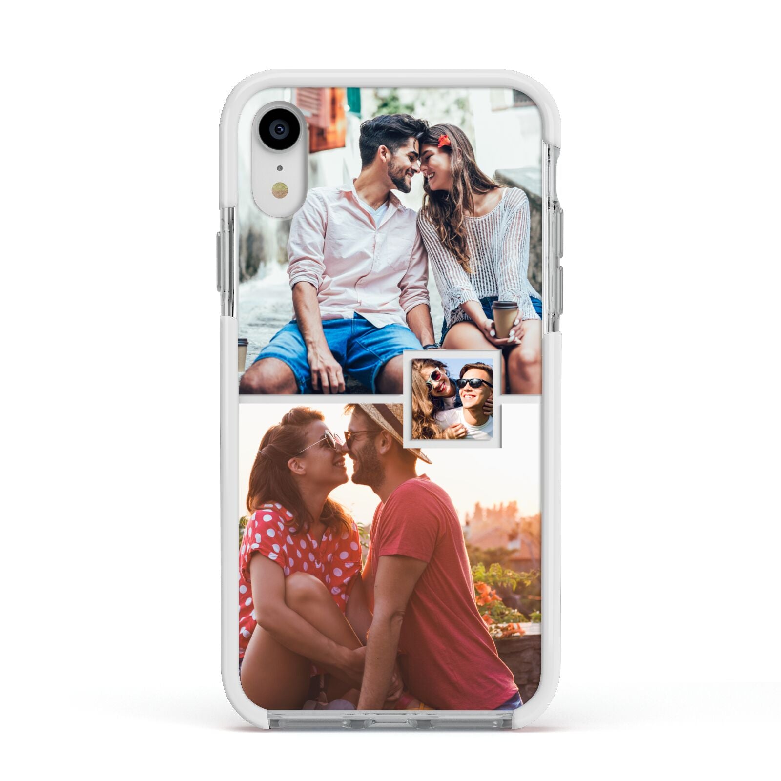 Multi Photo Square Collage Apple iPhone XR Impact Case White Edge on Silver Phone