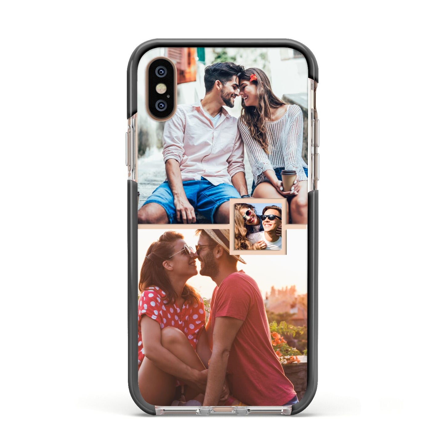 Multi Photo Square Collage Apple iPhone Xs Impact Case Black Edge on Gold Phone