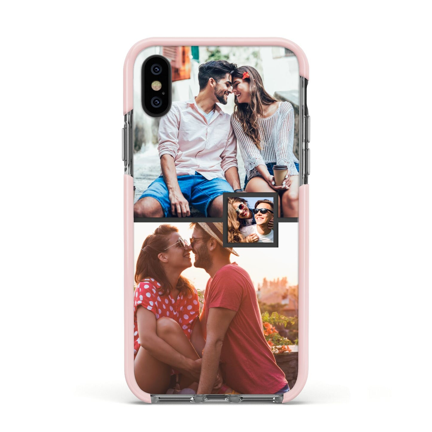 Multi Photo Square Collage Apple iPhone Xs Impact Case Pink Edge on Black Phone