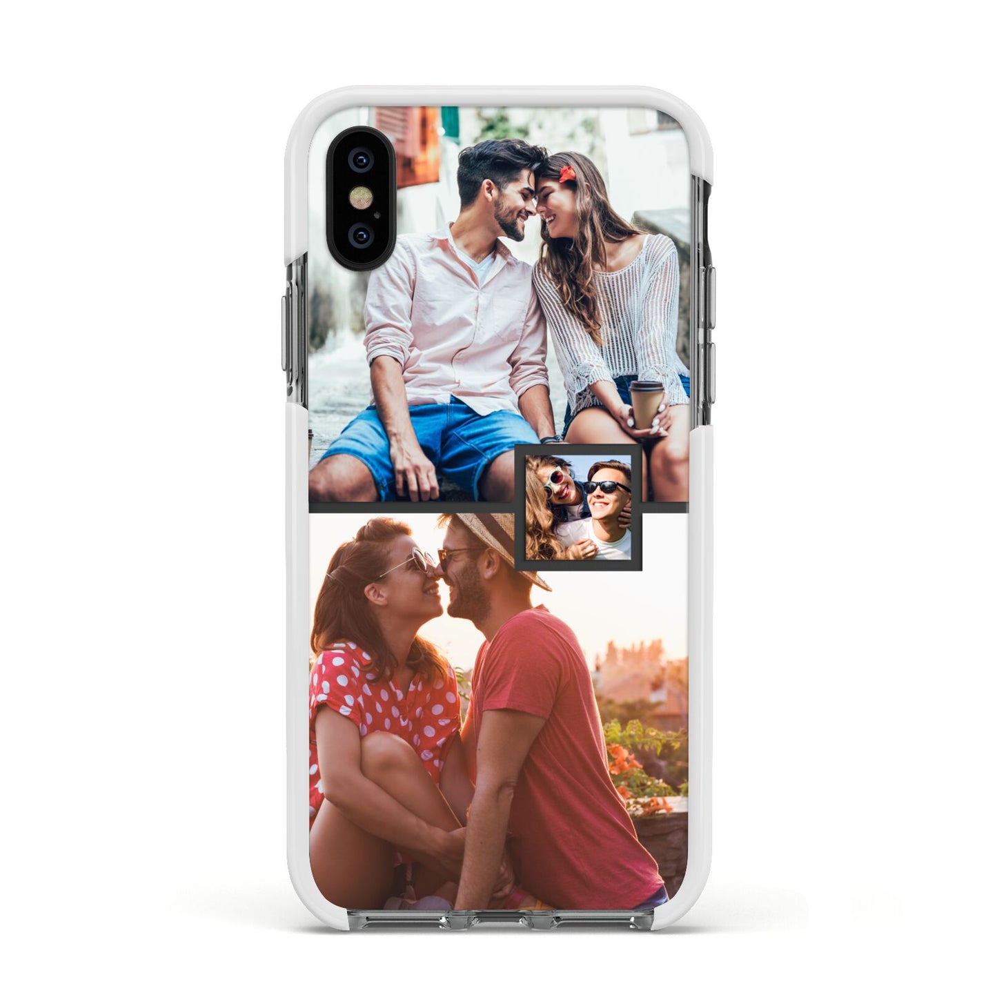 Multi Photo Square Collage Apple iPhone Xs Impact Case White Edge on Black Phone