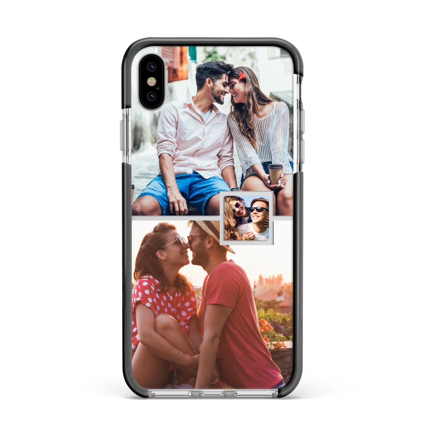 Multi Photo Square Collage Apple iPhone Xs Max Impact Case Black Edge on Silver Phone