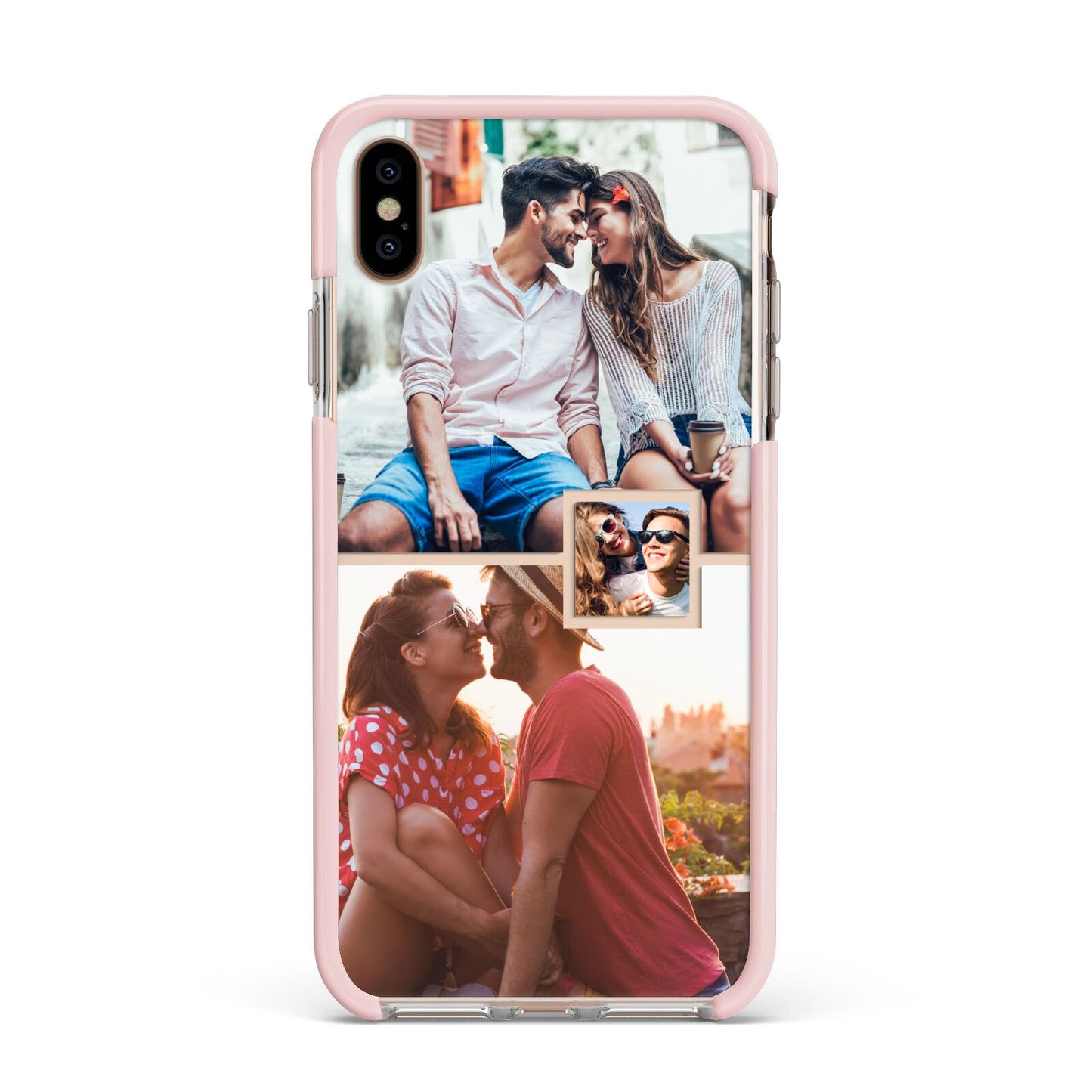Multi Photo Square Collage Apple iPhone Xs Max Impact Case Pink Edge on Gold Phone