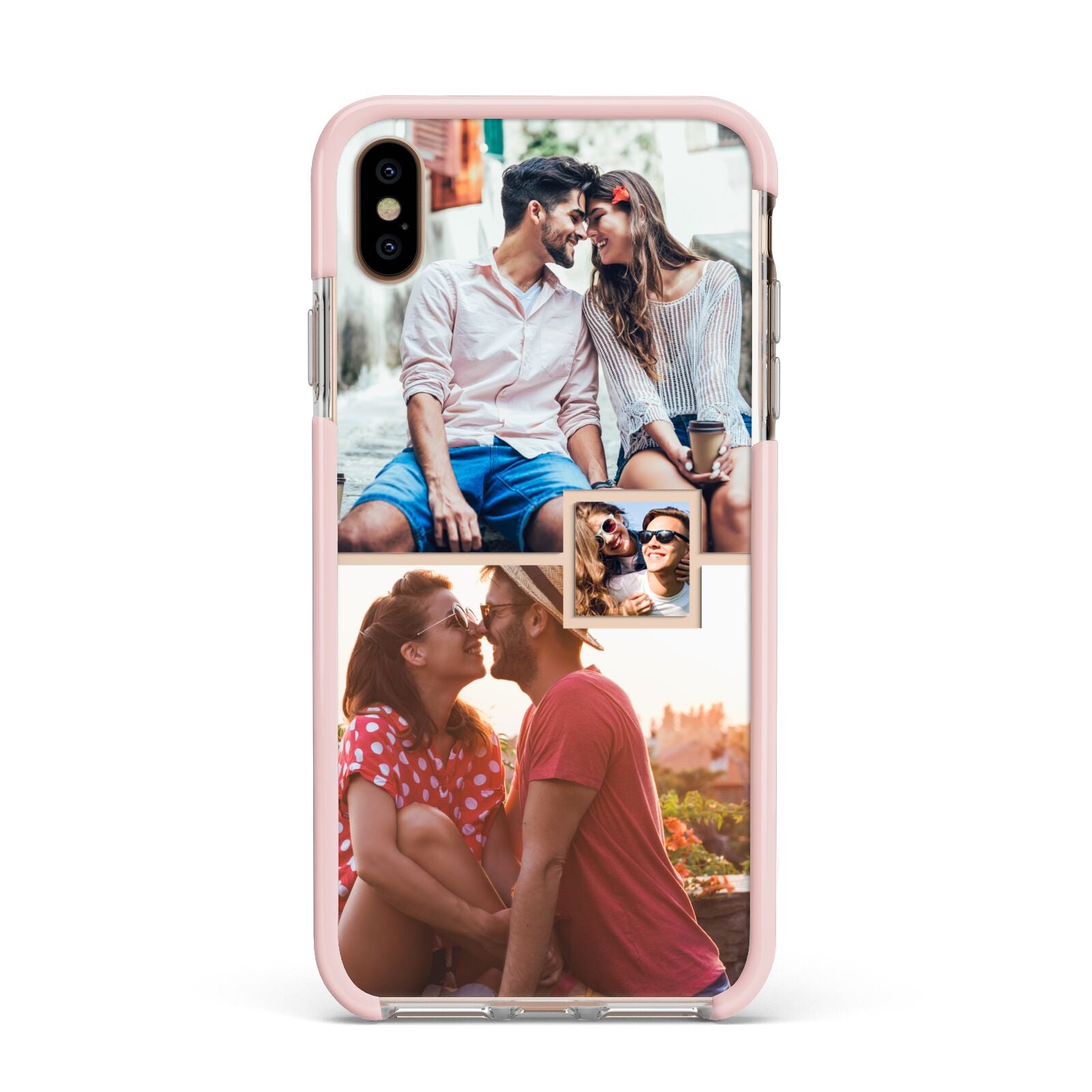 Multi Photo Square Collage Apple iPhone Xs Max Impact Case Pink Edge on Gold Phone