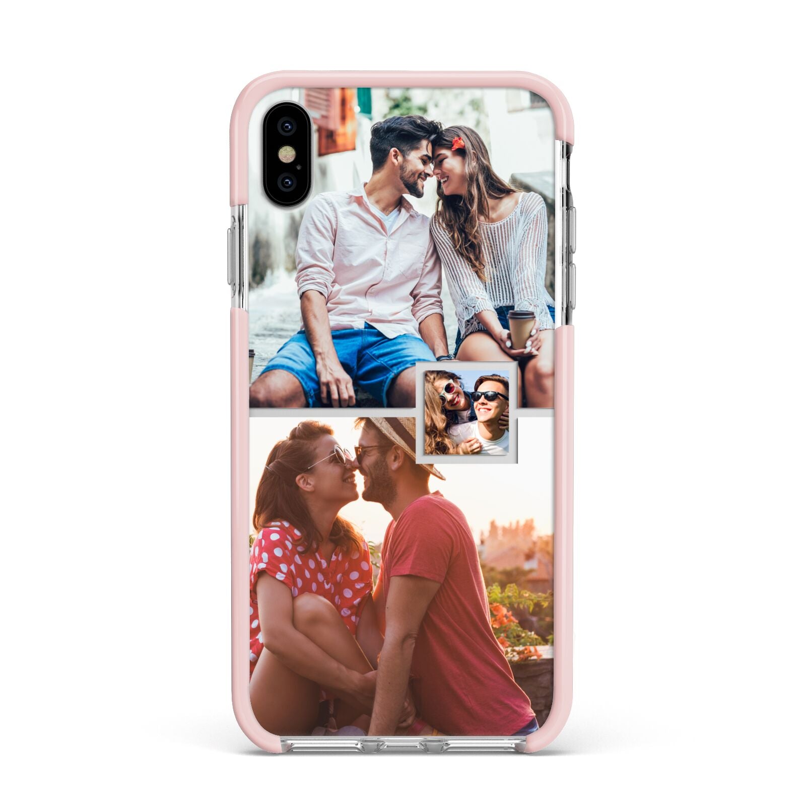 Multi Photo Square Collage Apple iPhone Xs Max Impact Case Pink Edge on Silver Phone