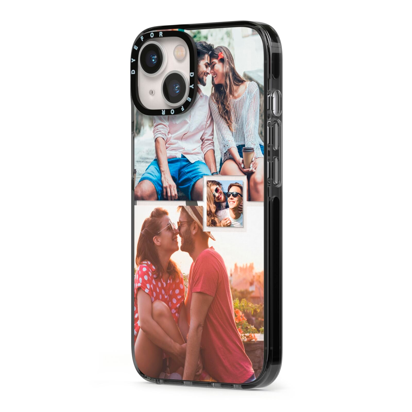 Multi Photo Square Collage iPhone 13 Black Impact Case Side Angle on Silver phone