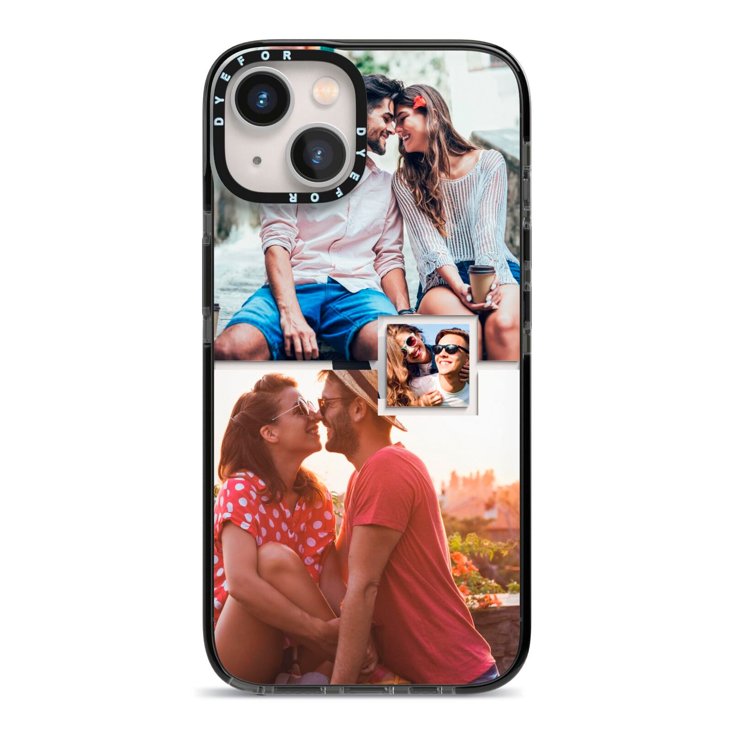 Multi Photo Square Collage iPhone 13 Black Impact Case on Silver phone