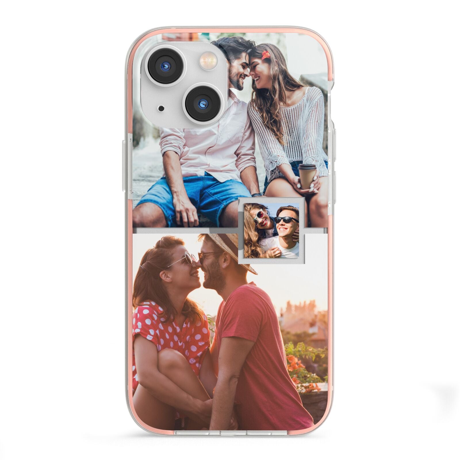 Multi Photo Square Collage iPhone 13 Mini TPU Impact Case with Pink Edges