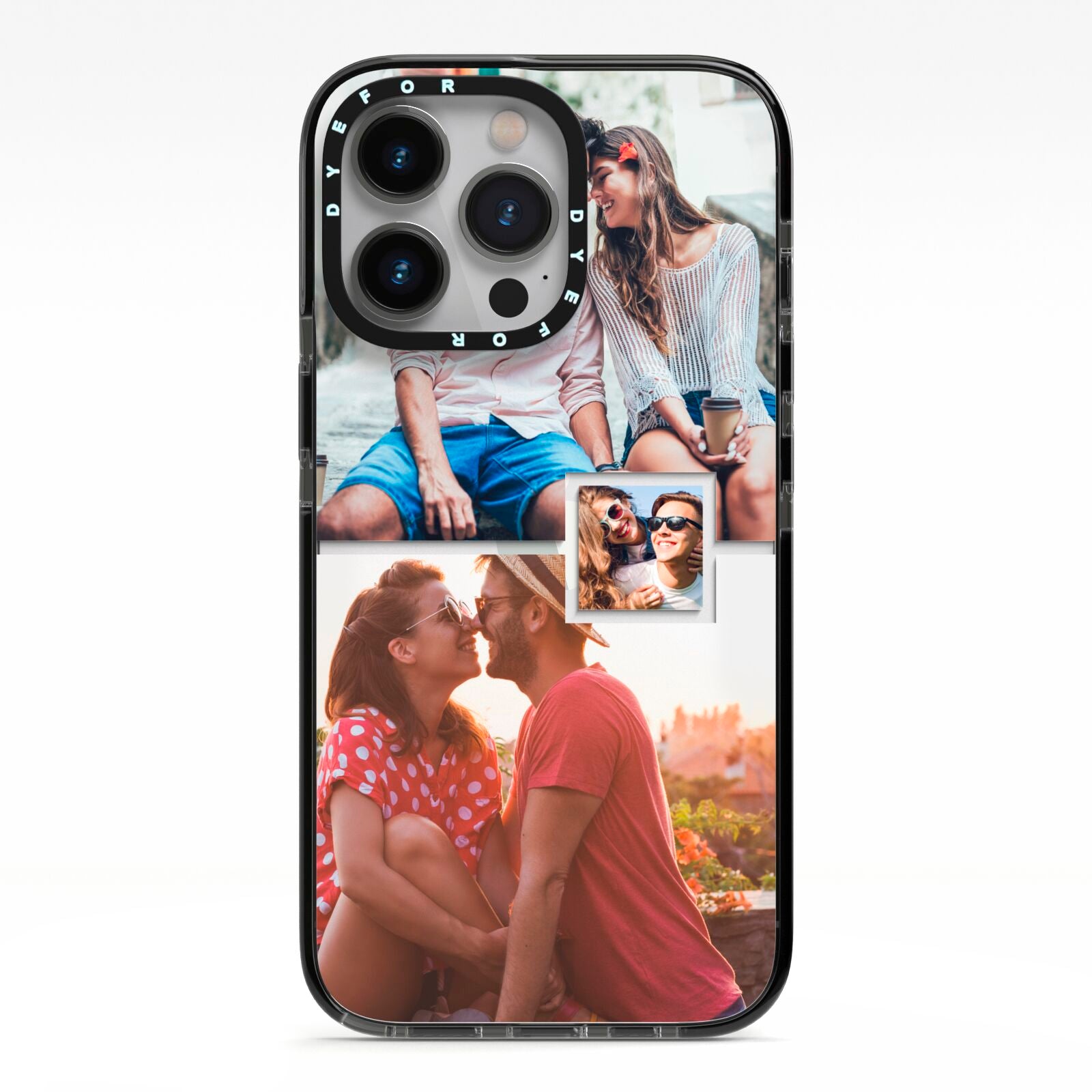 Multi Photo Square Collage iPhone 13 Pro Black Impact Case on Silver phone