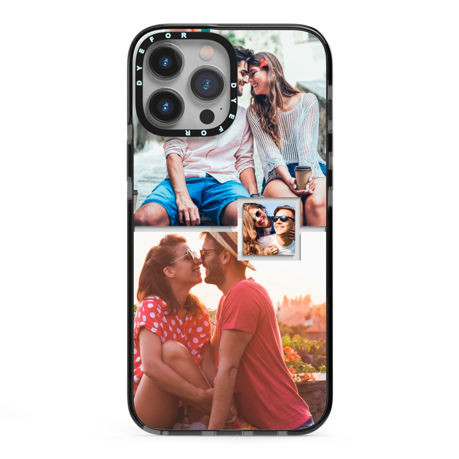Multi Photo Square Collage iPhone 13 Pro Max Black Impact Case on Silver phone