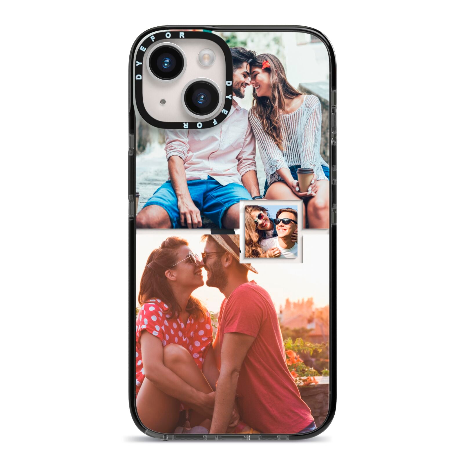Multi Photo Square Collage iPhone 14 Black Impact Case on Silver phone