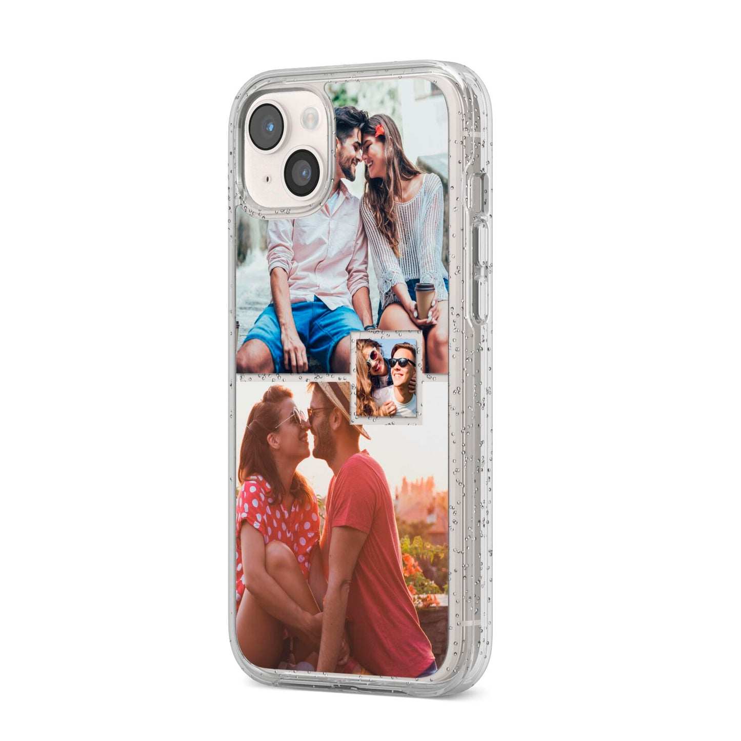 Multi Photo Square Collage iPhone 14 Plus Glitter Tough Case Starlight Angled Image