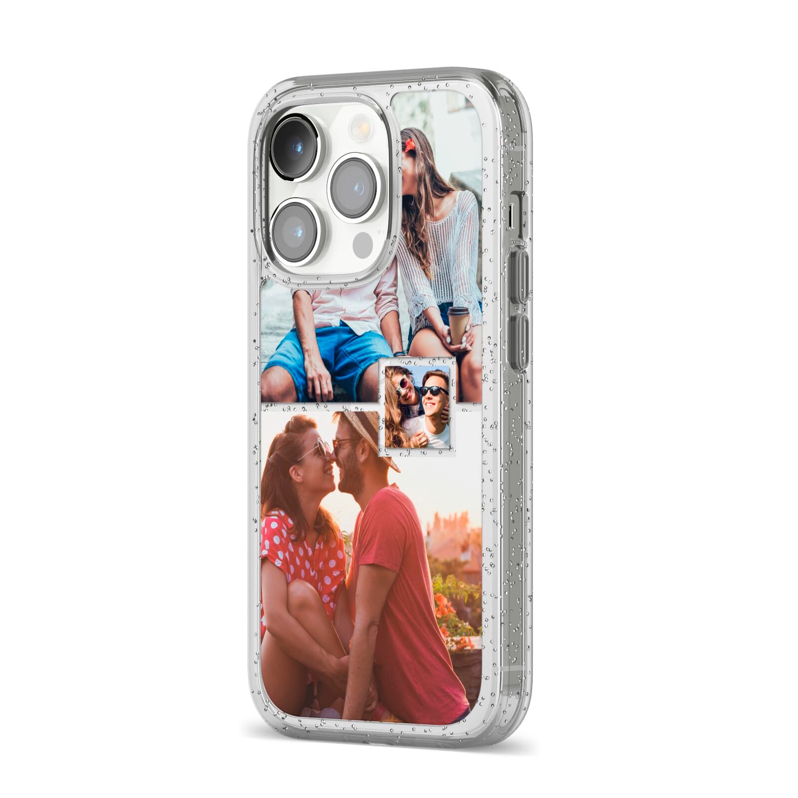 Multi Photo Square Collage iPhone 14 Pro Glitter Tough Case Silver Angled Image