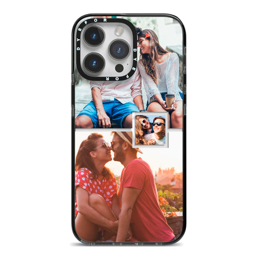 Multi Photo Square Collage iPhone 14 Pro Max Black Impact Case on Silver phone