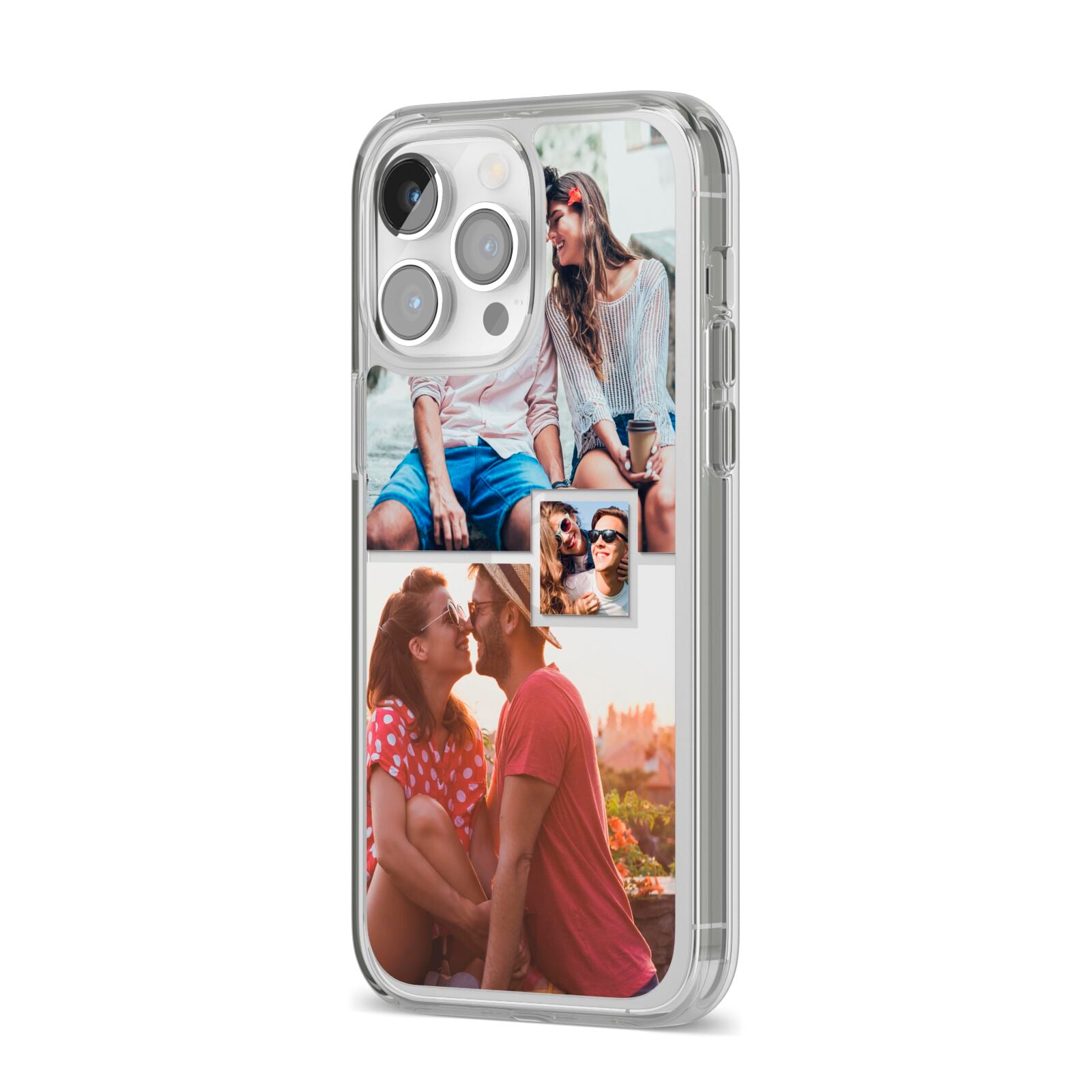Multi Photo Square Collage iPhone 14 Pro Max Clear Tough Case Silver Angled Image