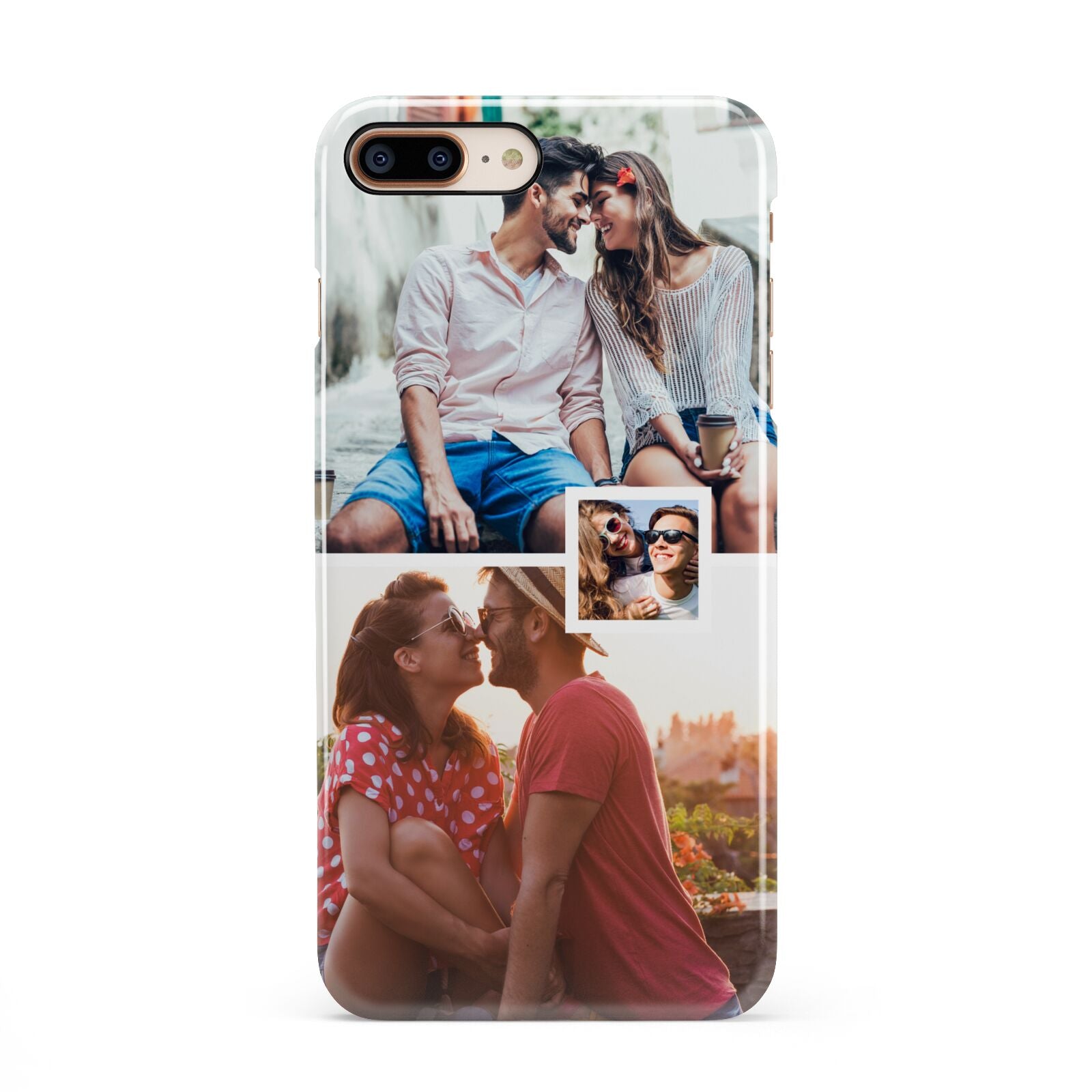 Multi Photo Square Collage iPhone 8 Plus 3D Snap Case on Gold Phone