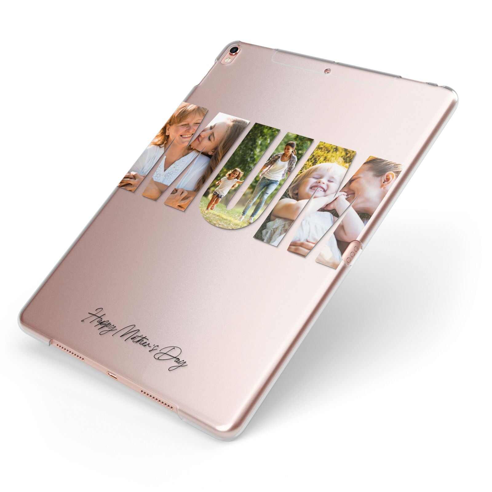 Mum Letters Photo Upload Apple iPad Case on Rose Gold iPad Side View