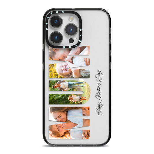 Mum Letters Photo Upload iPhone 14 Pro Max Black Impact Case on Silver phone