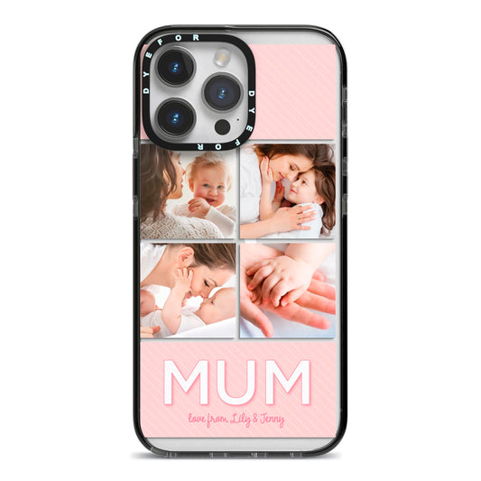 Mum Pink Mothers Day Multi Photo iPhone 14 Pro Max Black Impact Case on Silver phone