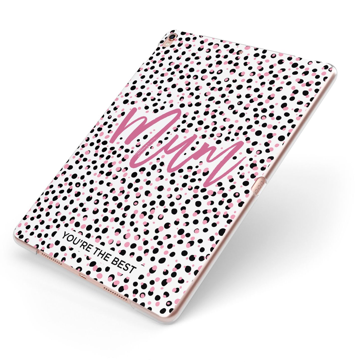 Mum Polka Dots Mothers Day Apple iPad Case on Rose Gold iPad Side View
