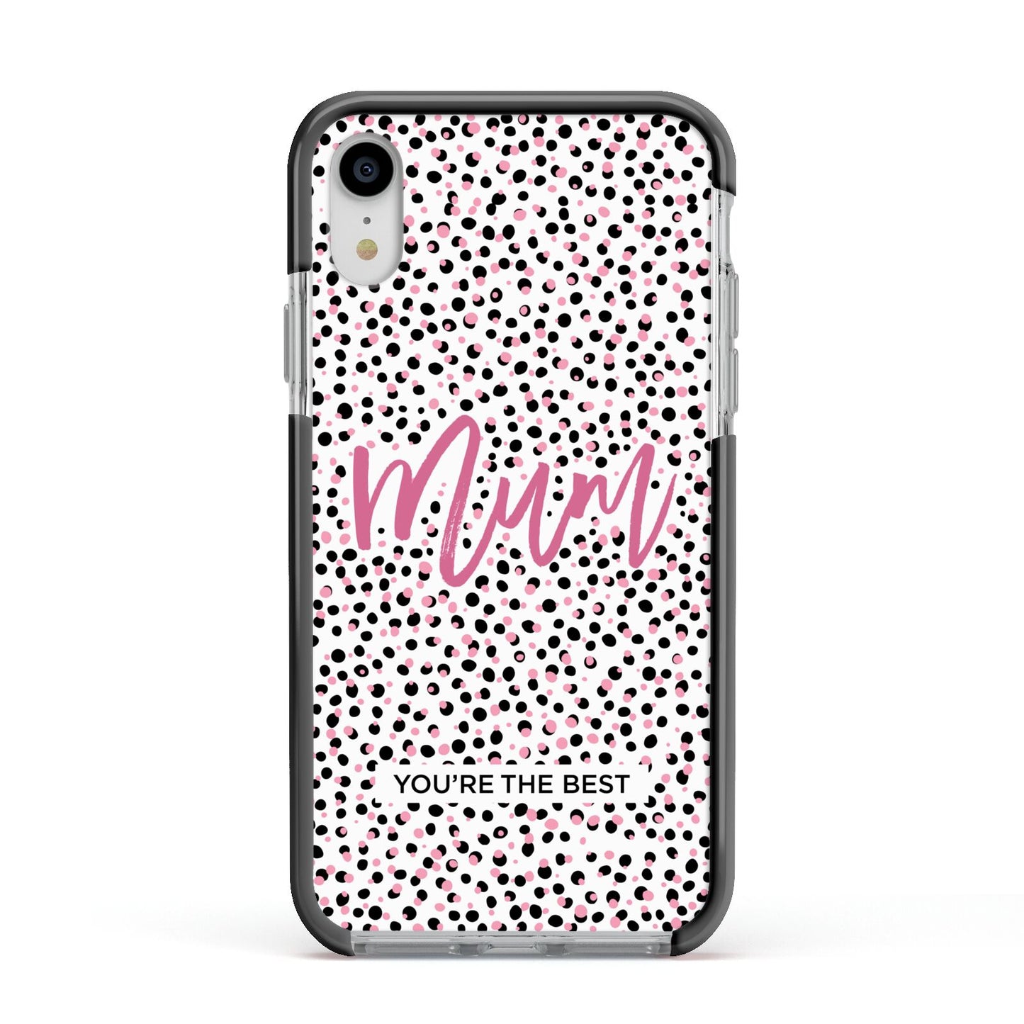 Mum Polka Dots Mothers Day Apple iPhone XR Impact Case Black Edge on Silver Phone