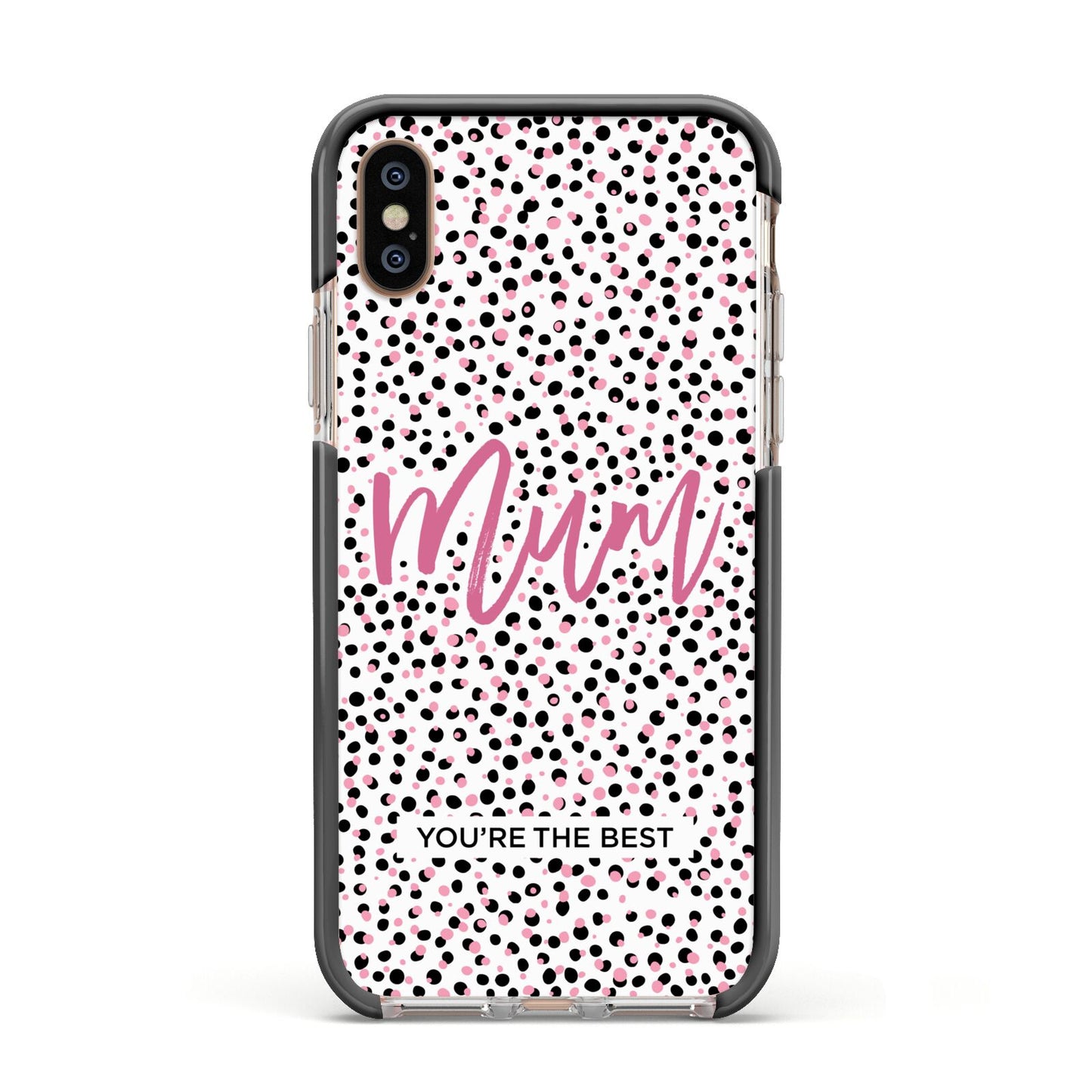 Mum Polka Dots Mothers Day Apple iPhone Xs Impact Case Black Edge on Gold Phone