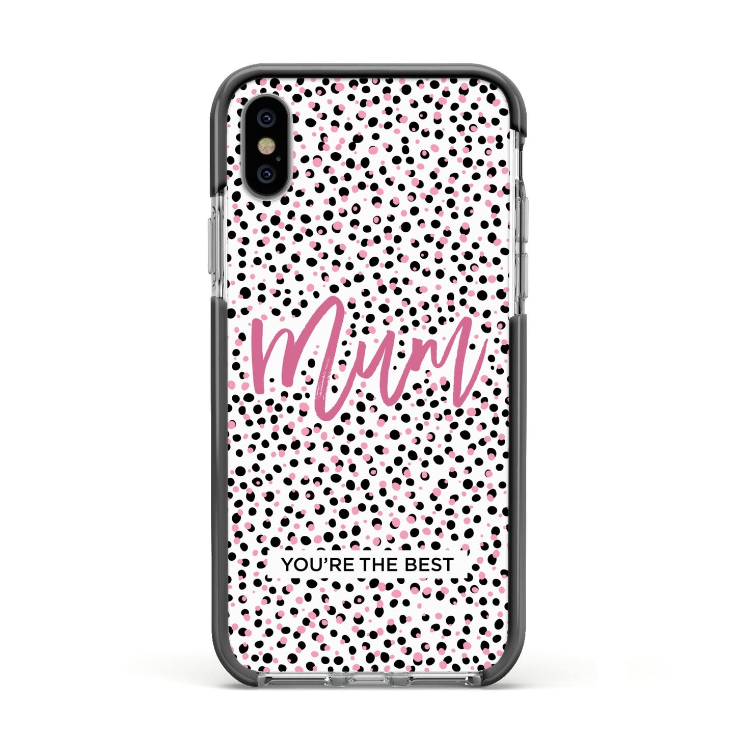 Mum Polka Dots Mothers Day Apple iPhone Xs Impact Case Black Edge on Silver Phone
