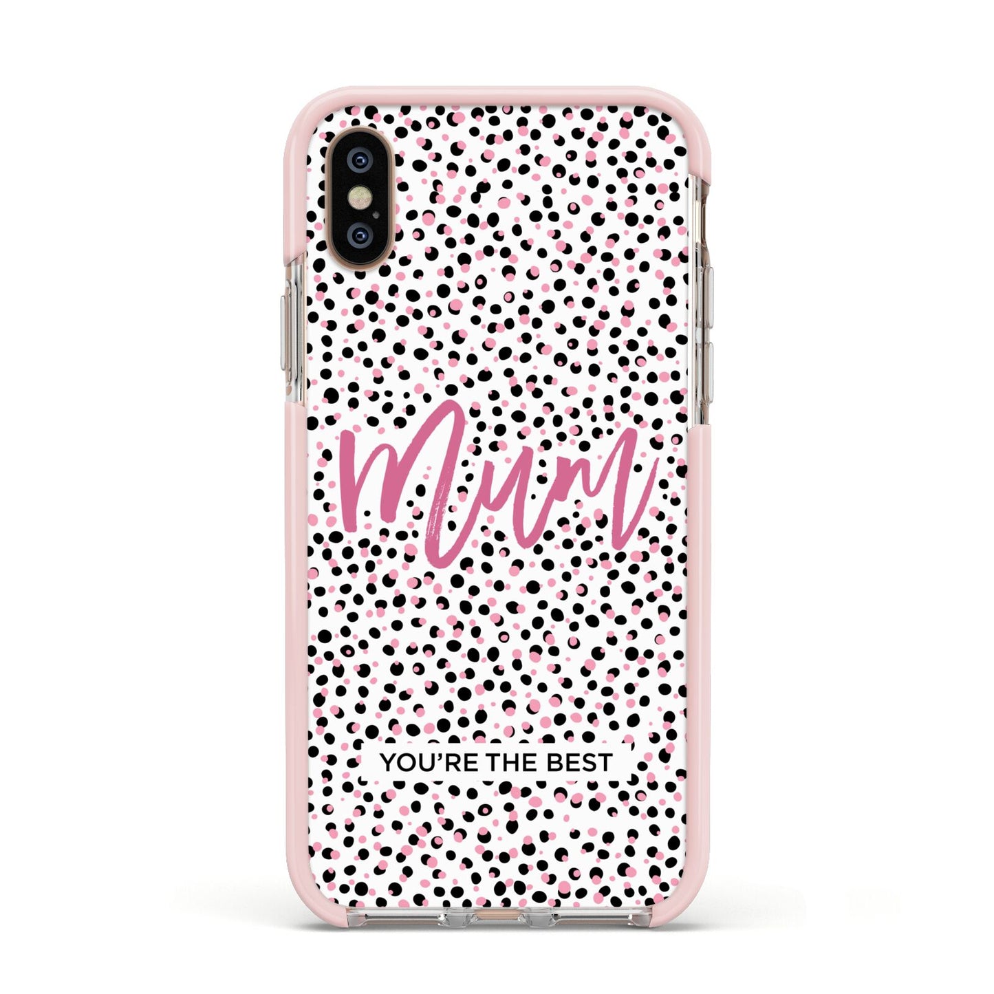 Mum Polka Dots Mothers Day Apple iPhone Xs Impact Case Pink Edge on Gold Phone