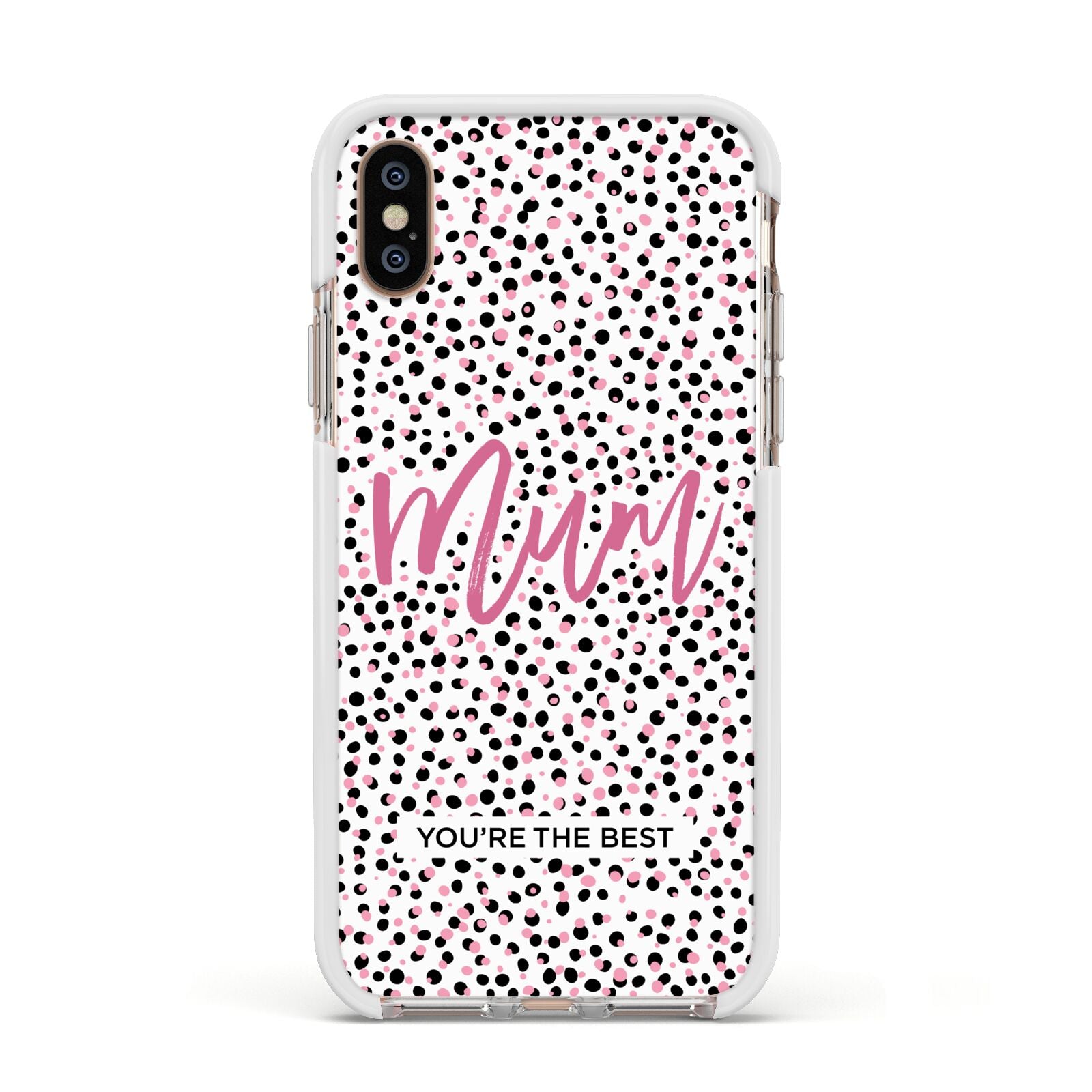 Mum Polka Dots Mothers Day Apple iPhone Xs Impact Case White Edge on Gold Phone