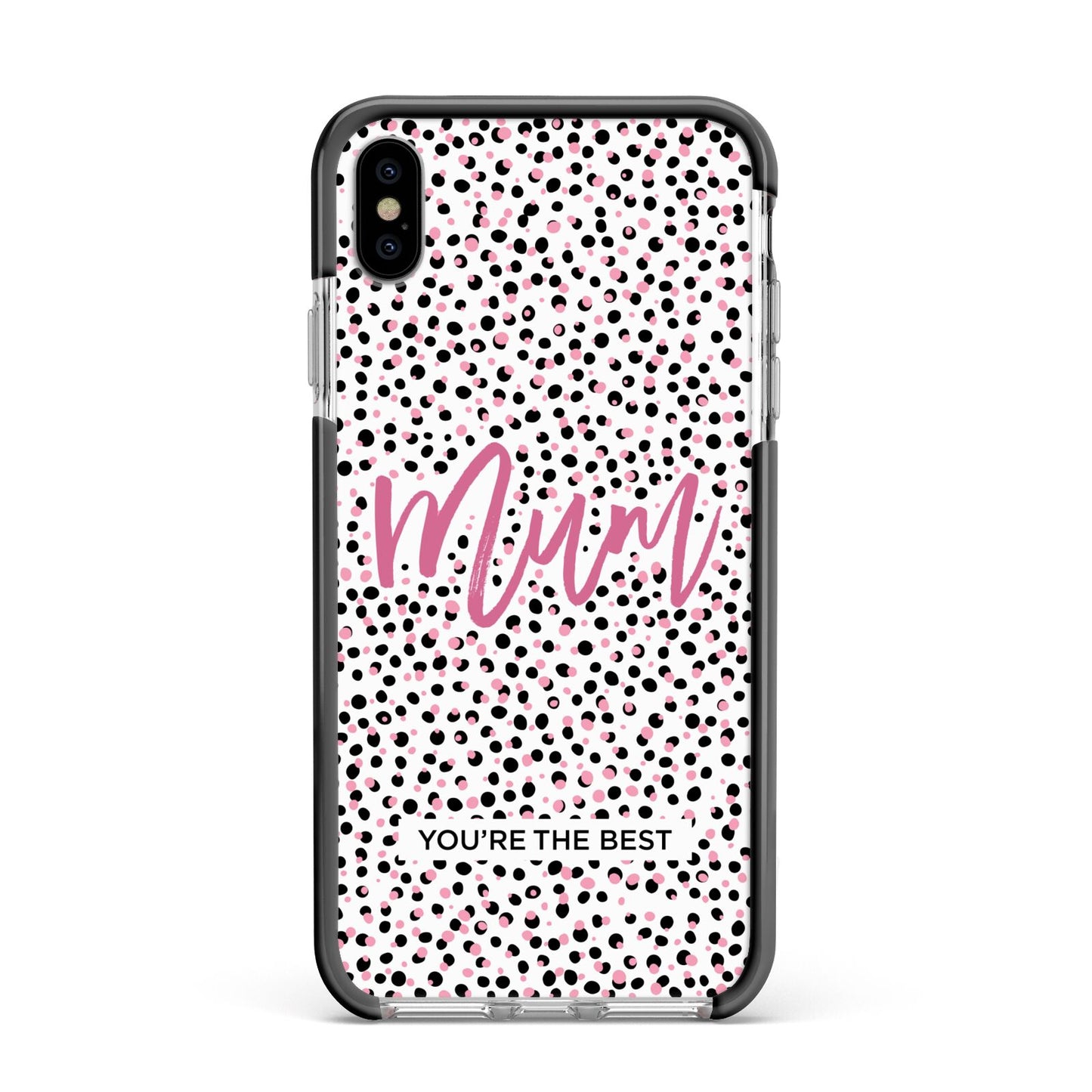 Mum Polka Dots Mothers Day Apple iPhone Xs Max Impact Case Black Edge on Silver Phone