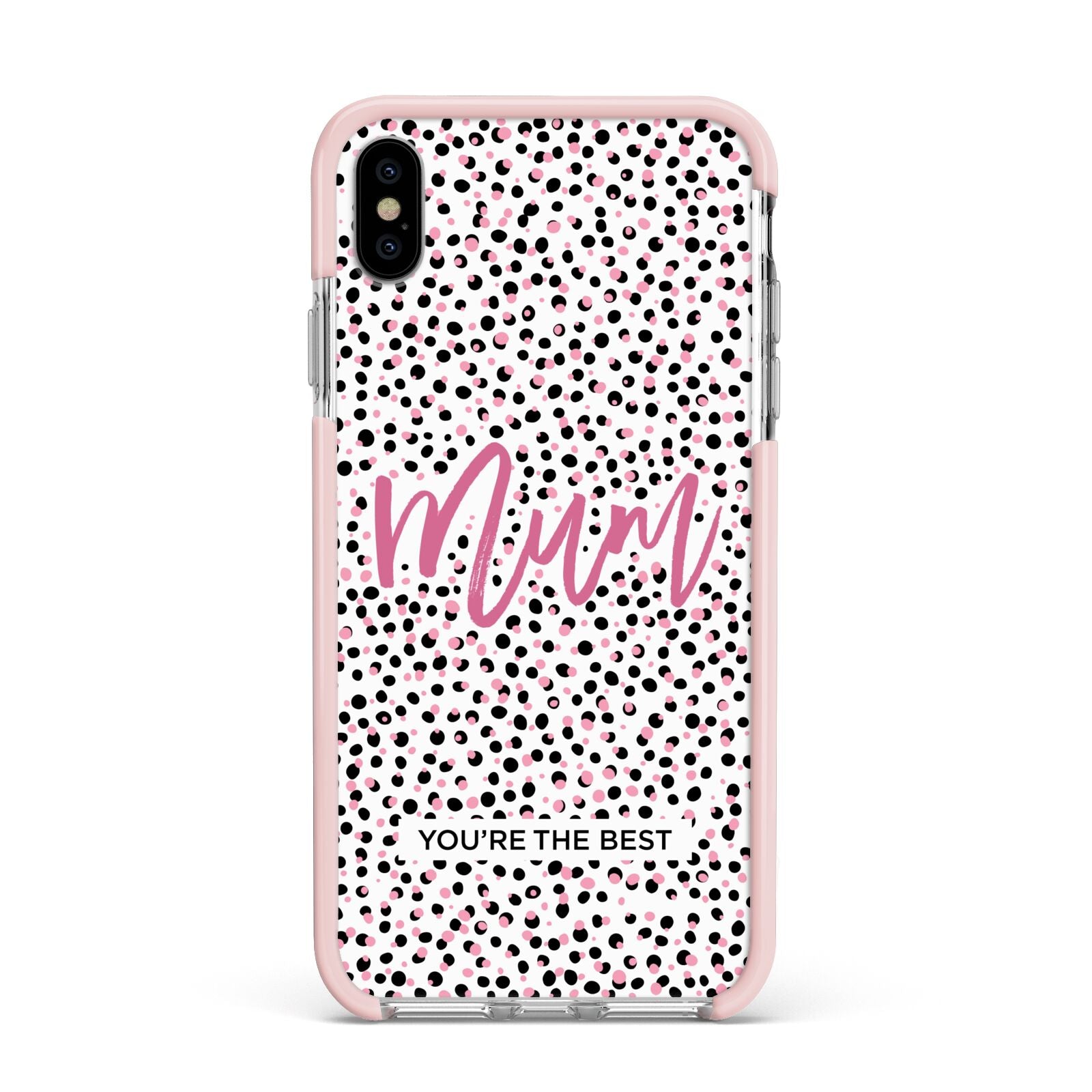 Mum Polka Dots Mothers Day Apple iPhone Xs Max Impact Case Pink Edge on Silver Phone