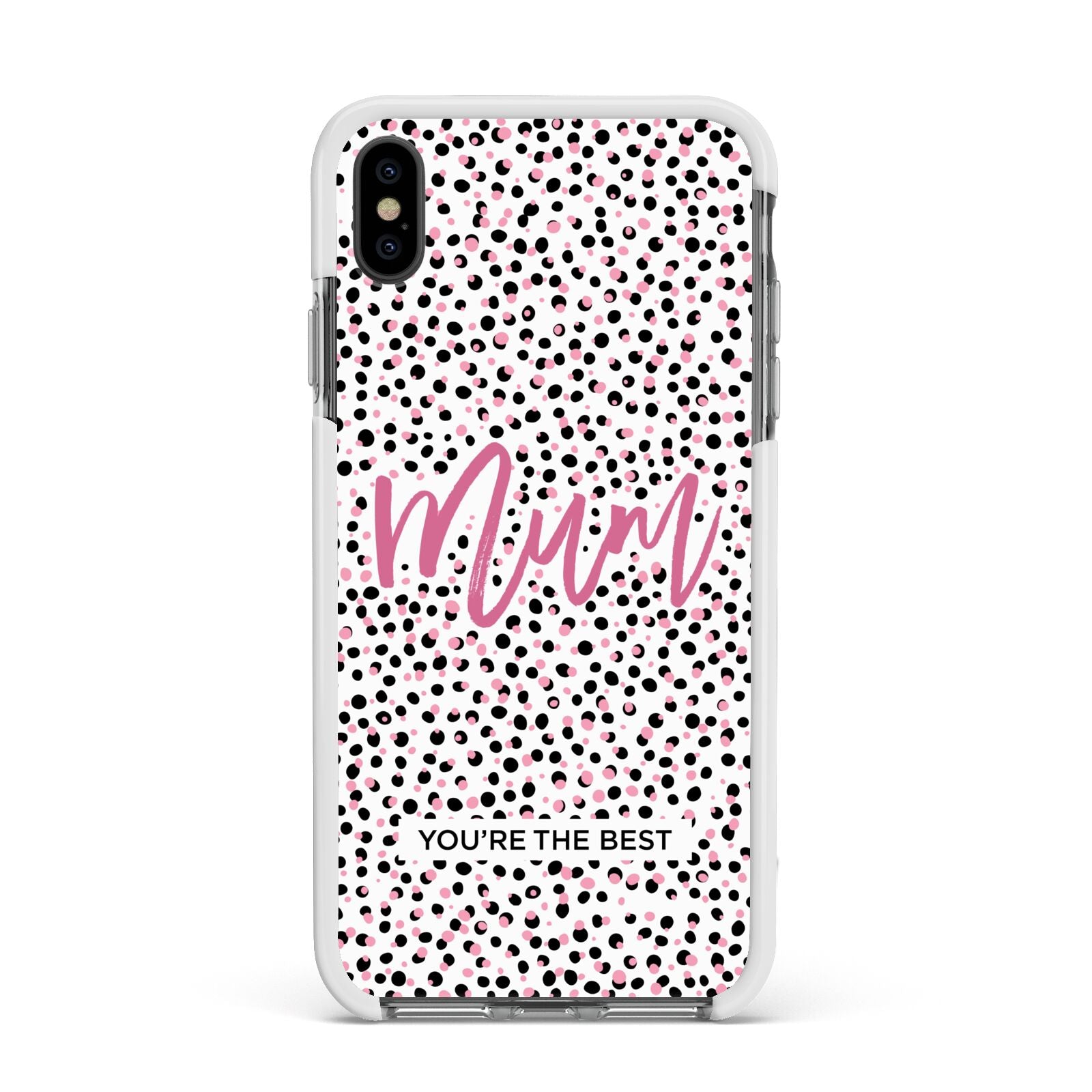 Mum Polka Dots Mothers Day Apple iPhone Xs Max Impact Case White Edge on Black Phone