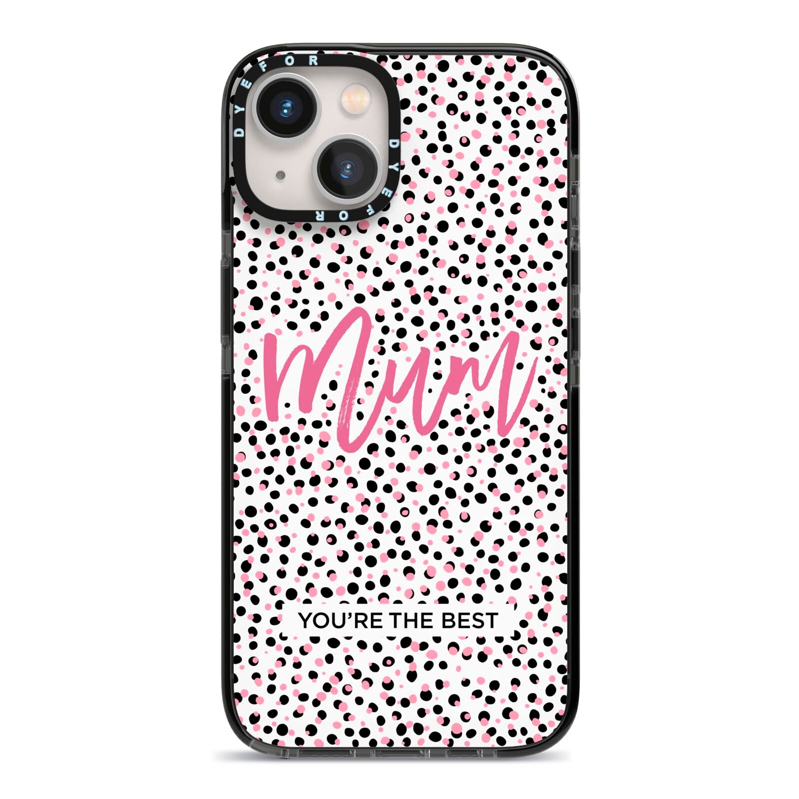Mum Polka Dots Mothers Day iPhone 13 Black Impact Case on Silver phone