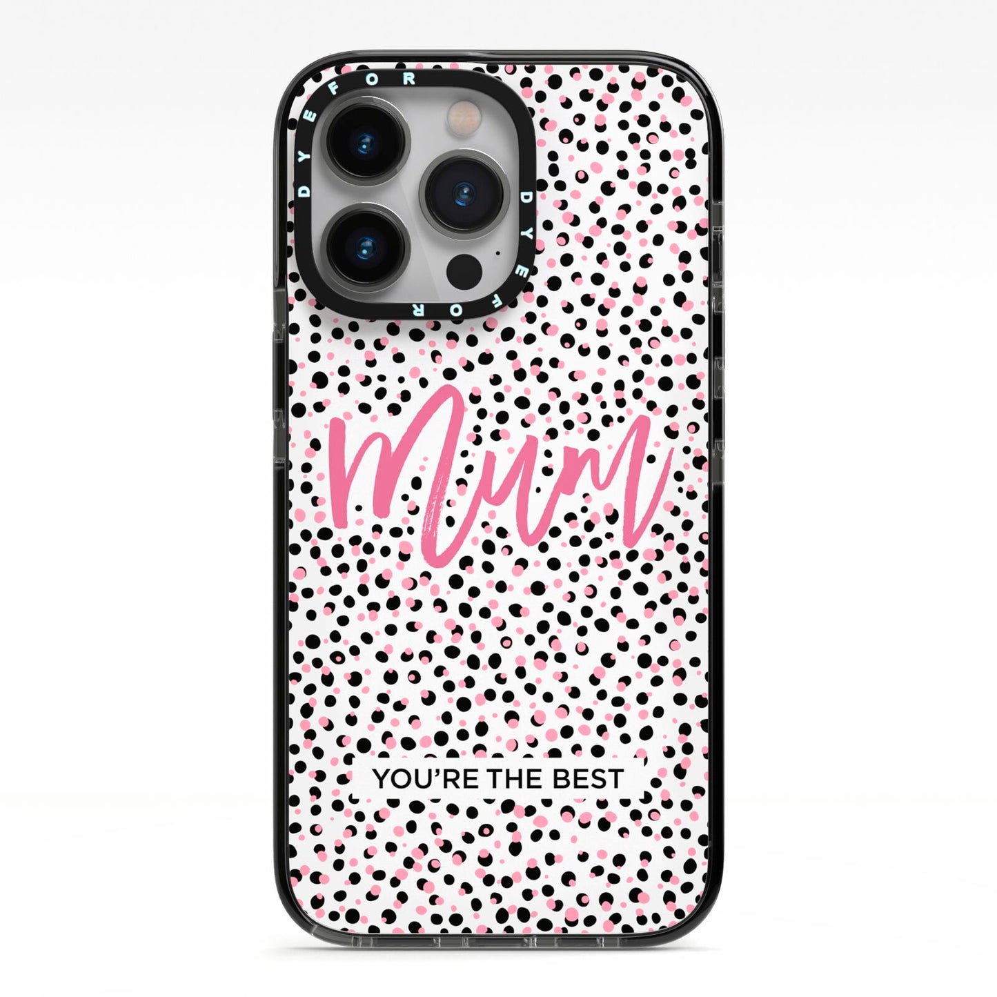 Mum Polka Dots Mothers Day iPhone 13 Pro Black Impact Case on Silver phone