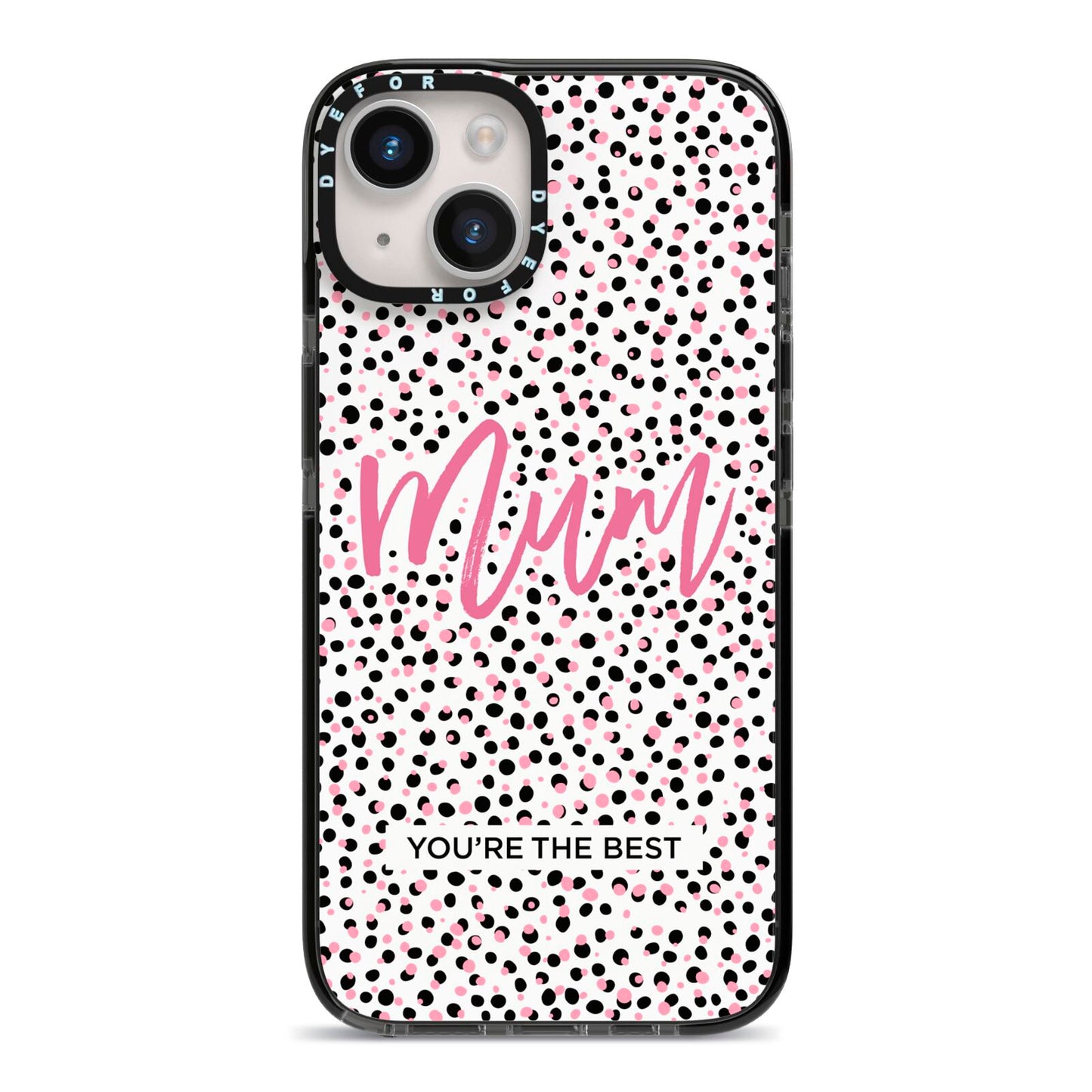 Mum Polka Dots Mothers Day iPhone 14 Black Impact Case on Silver phone