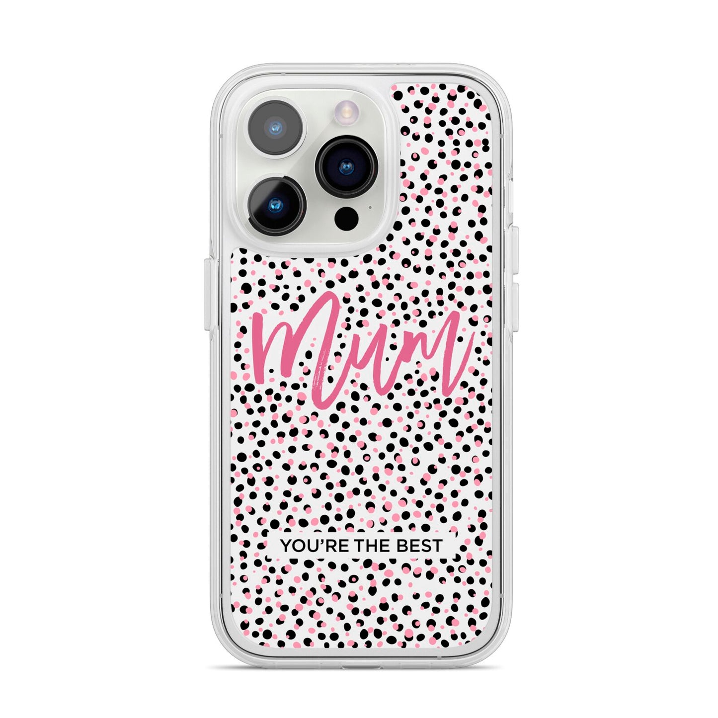 Mum Polka Dots Mothers Day iPhone 14 Pro Clear Tough Case Silver