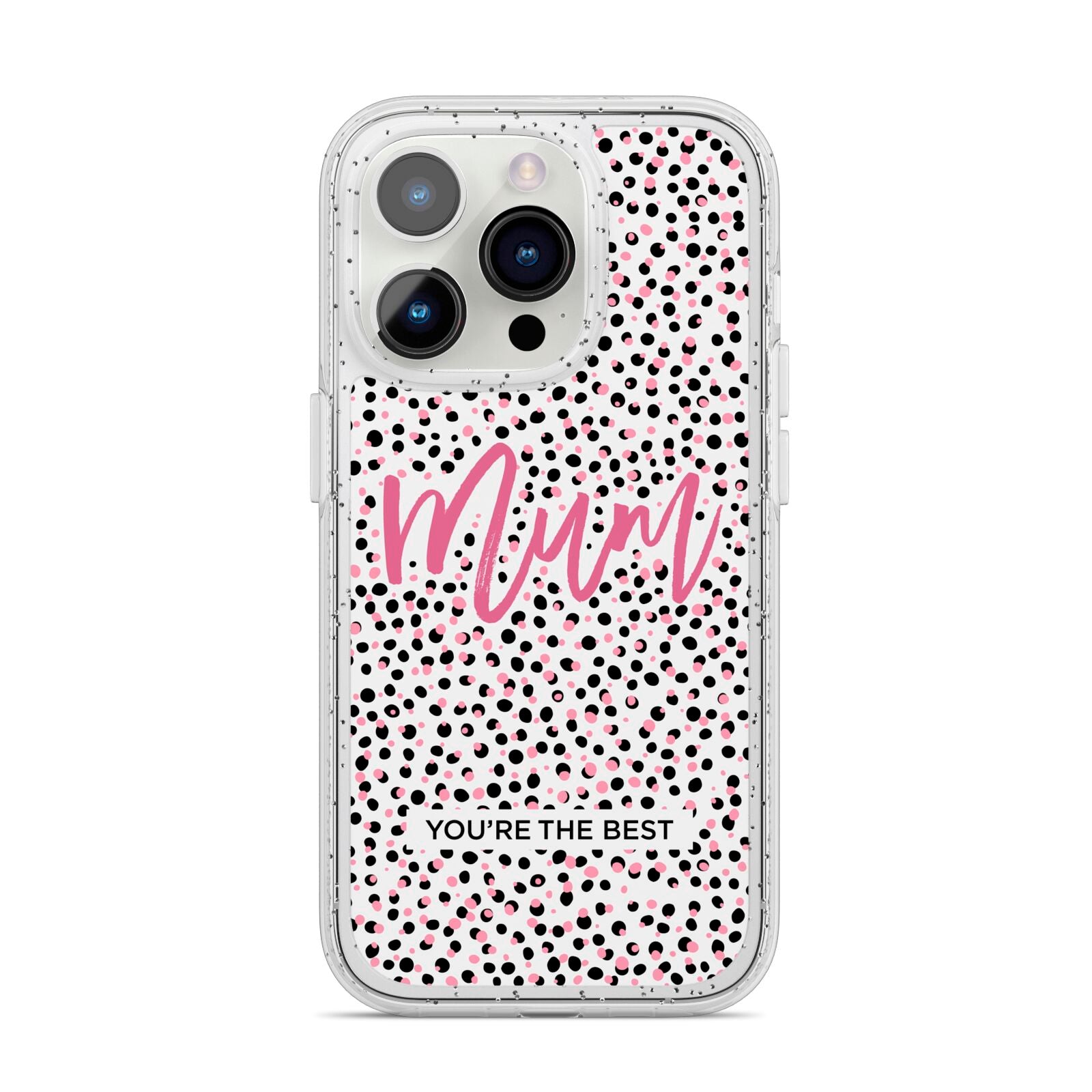 Mum Polka Dots Mothers Day iPhone 14 Pro Glitter Tough Case Silver