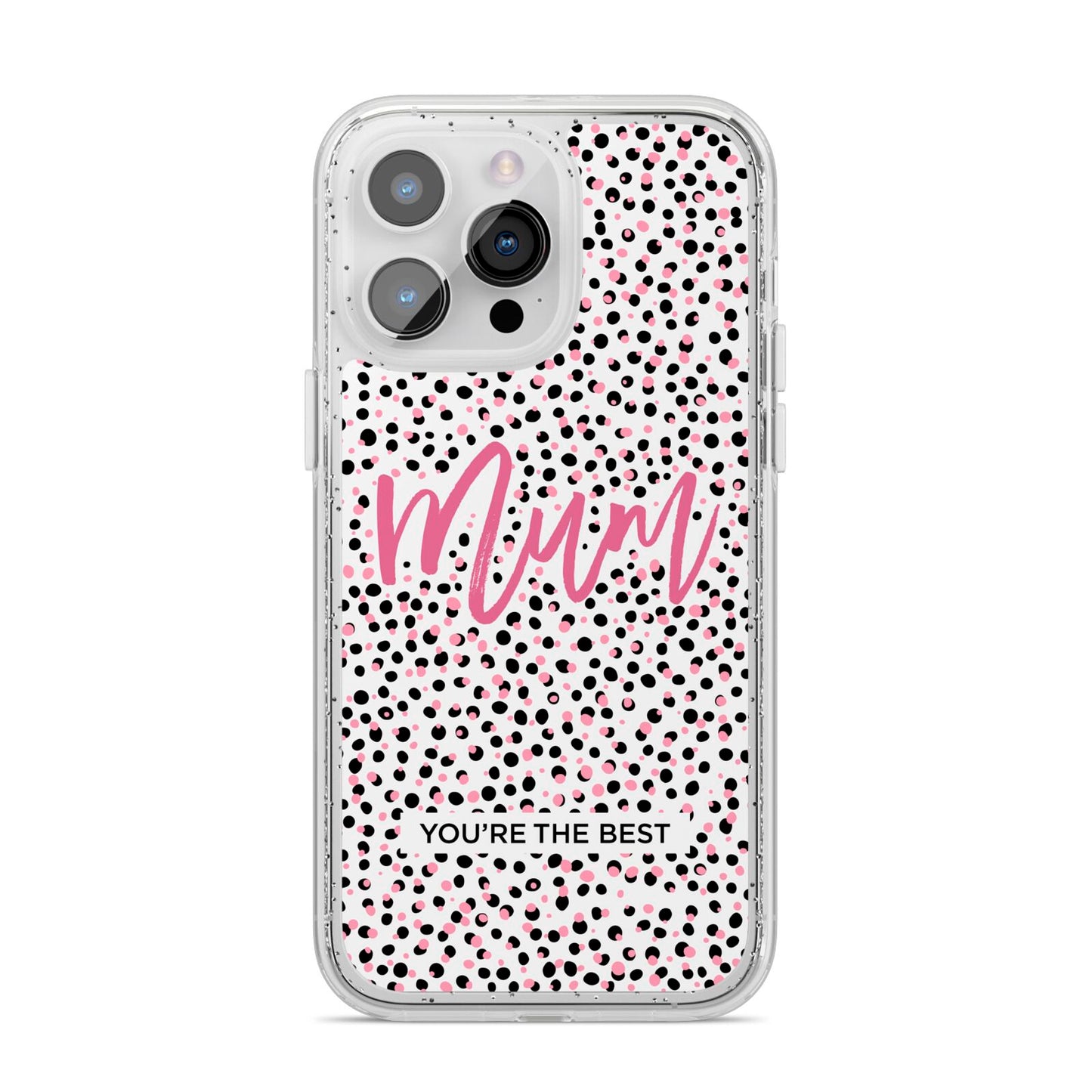 Mum Polka Dots Mothers Day iPhone 14 Pro Max Glitter Tough Case Silver