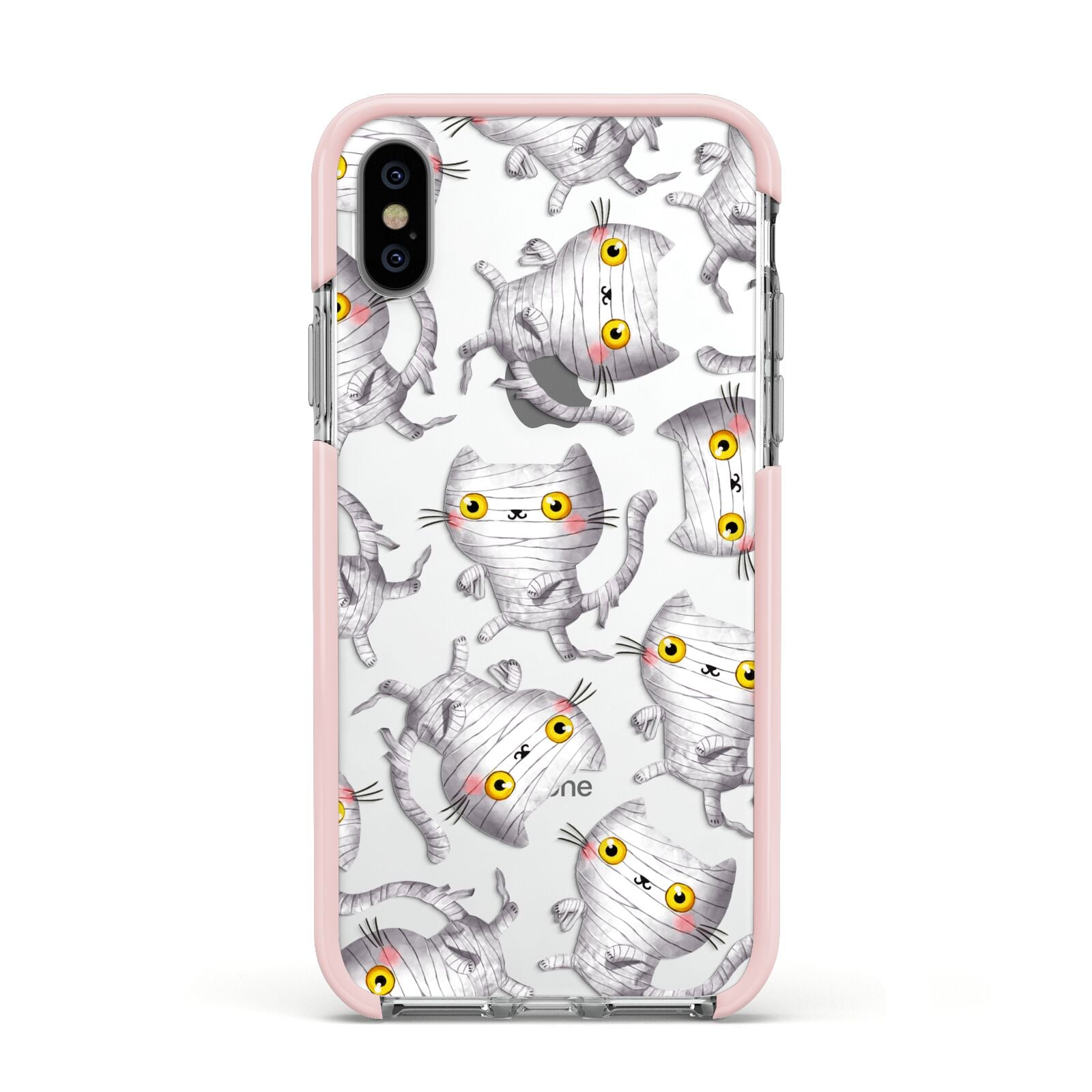 Mummy Cats Apple iPhone Xs Impact Case Pink Edge on Silver Phone