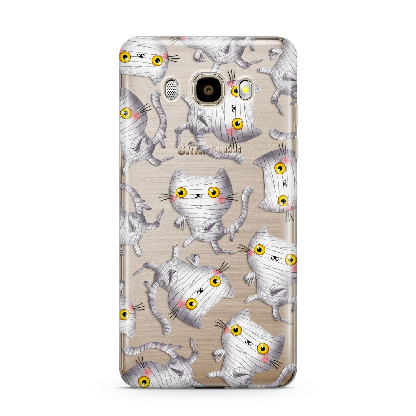 Mummy Cats Samsung Galaxy J7 2016 Case on gold phone