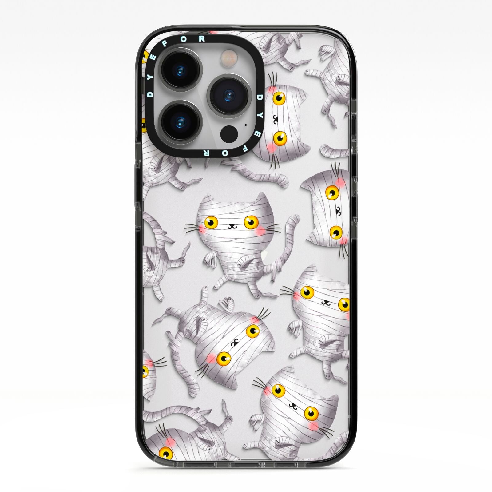 Mummy Cats iPhone 13 Pro Black Impact Case on Silver phone