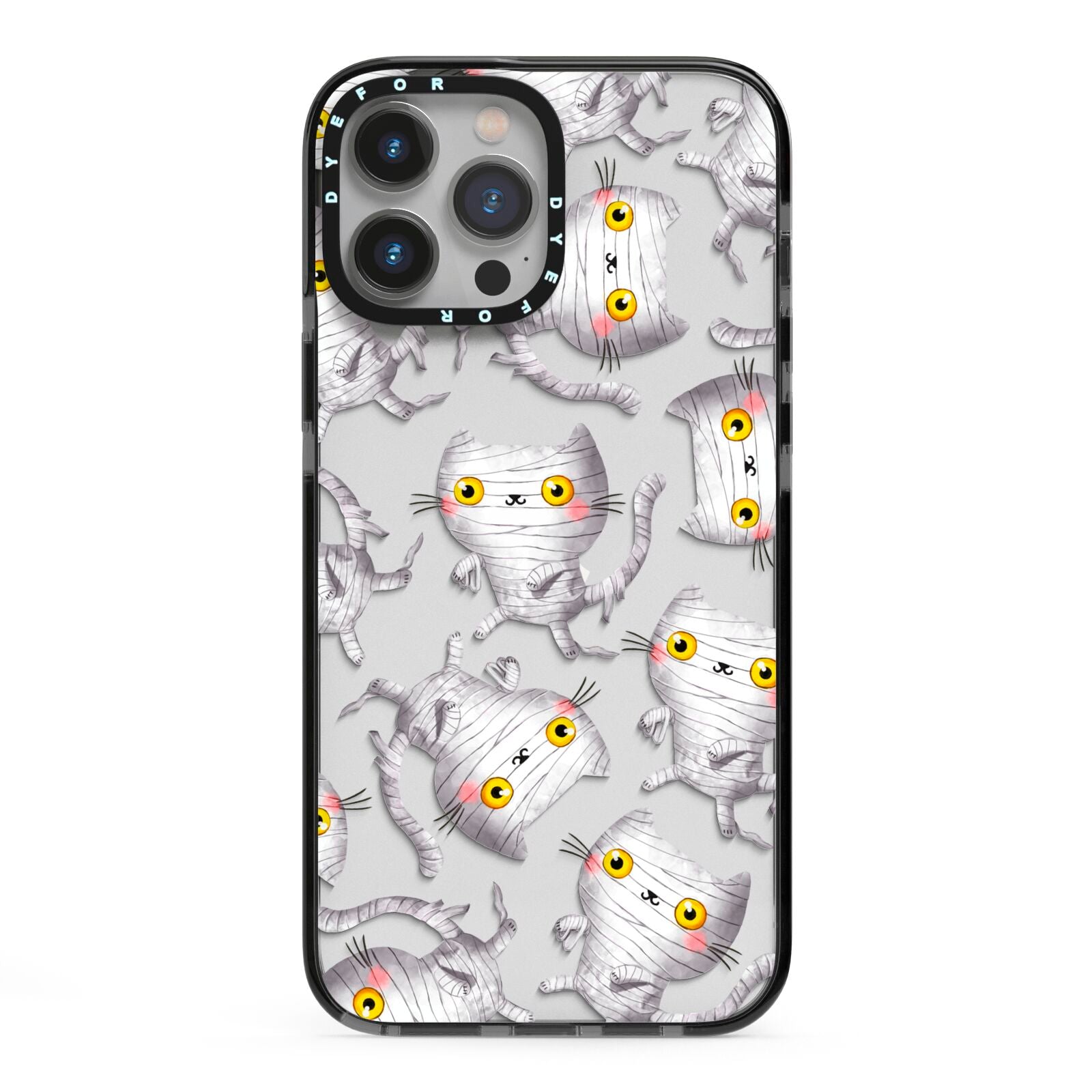 Mummy Cats iPhone 13 Pro Max Black Impact Case on Silver phone
