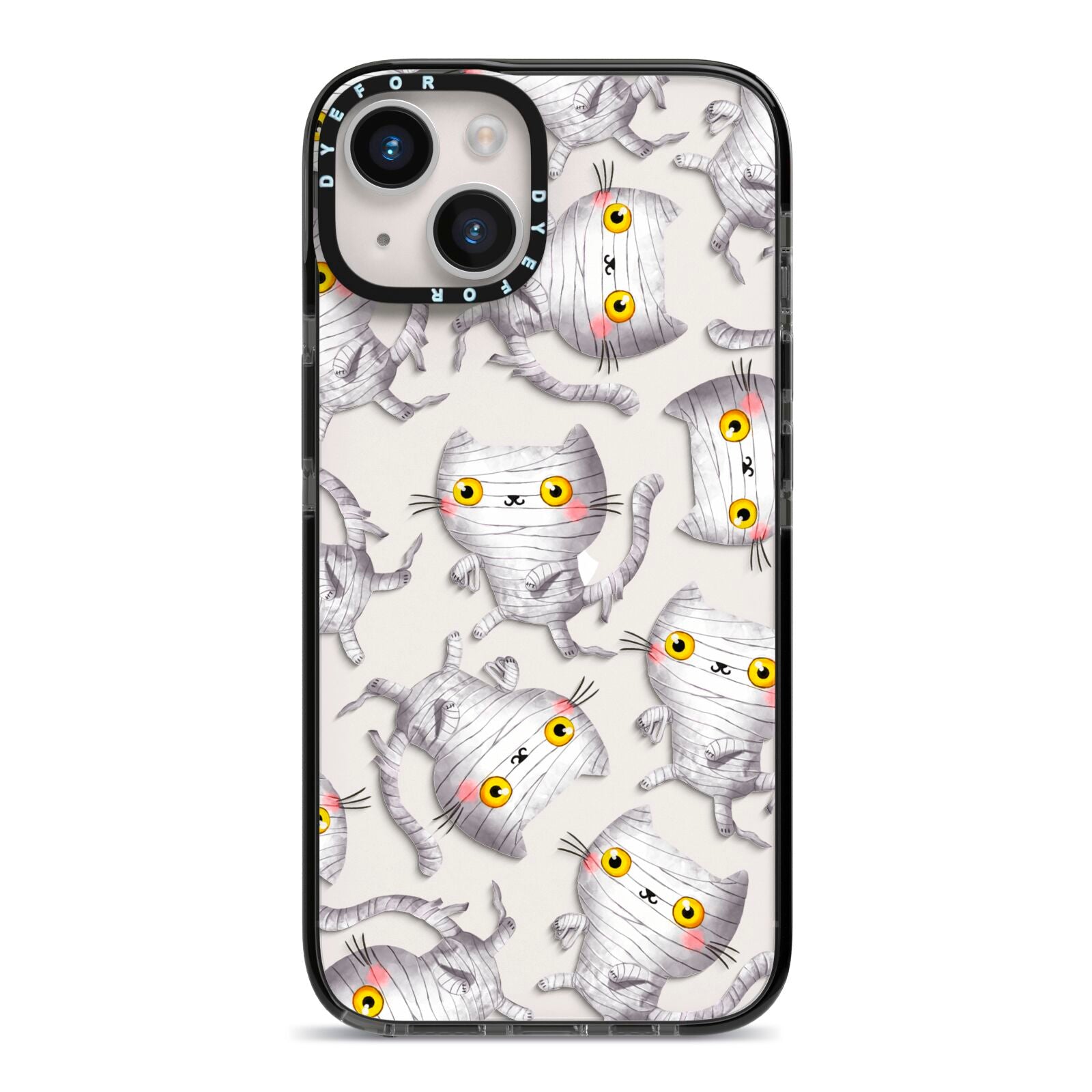 Mummy Cats iPhone 14 Black Impact Case on Silver phone