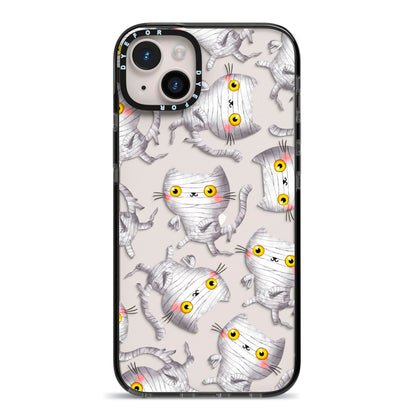 Mummy Cats iPhone 14 Plus Black Impact Case on Silver phone