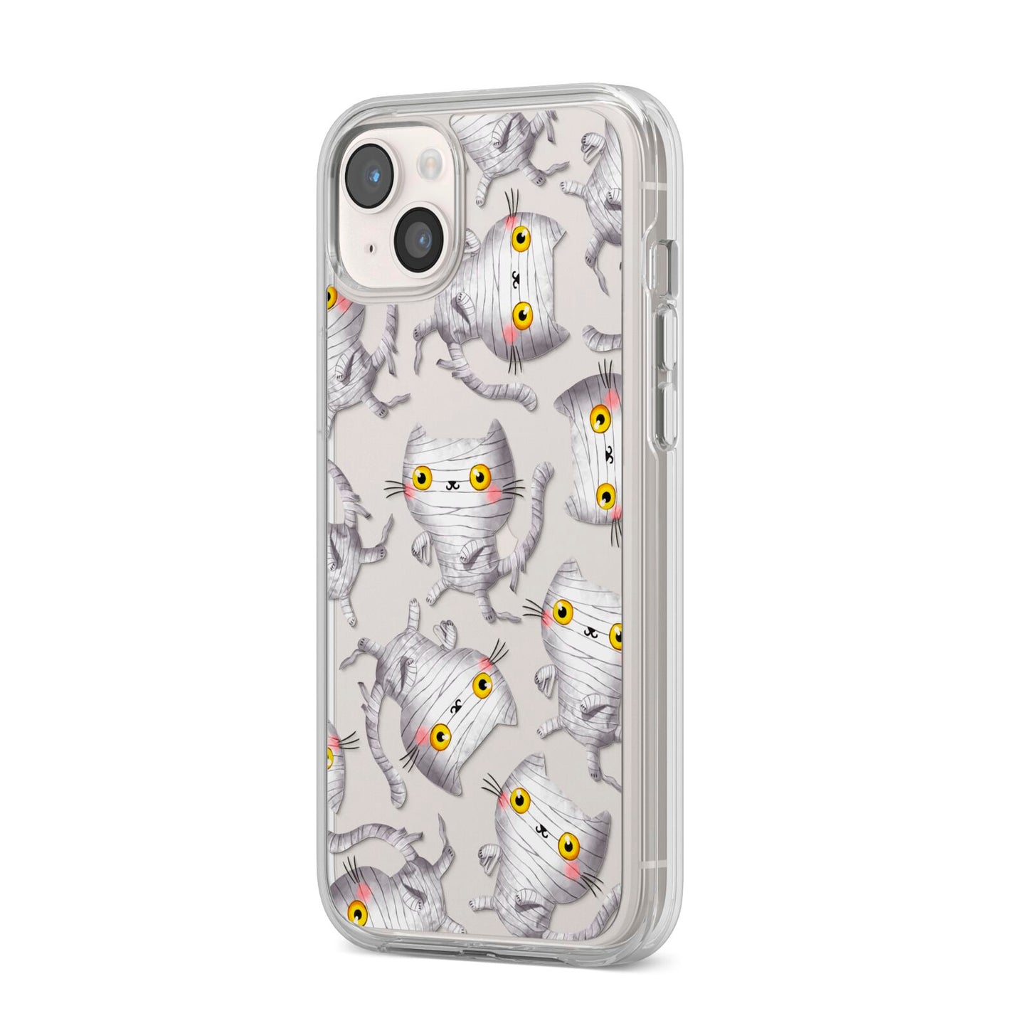 Mummy Cats iPhone 14 Plus Clear Tough Case Starlight Angled Image