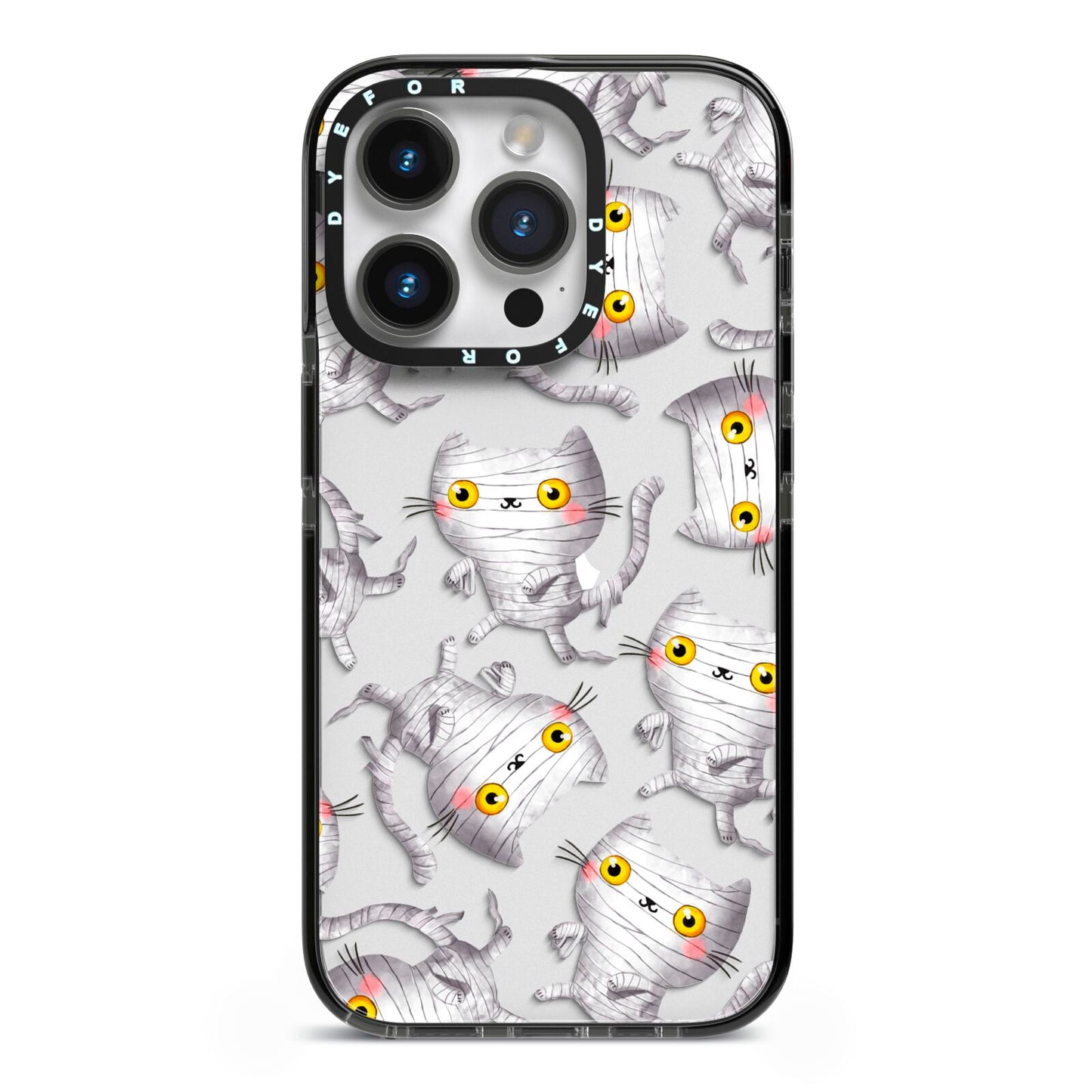Mummy Cats iPhone 14 Pro Black Impact Case on Silver phone